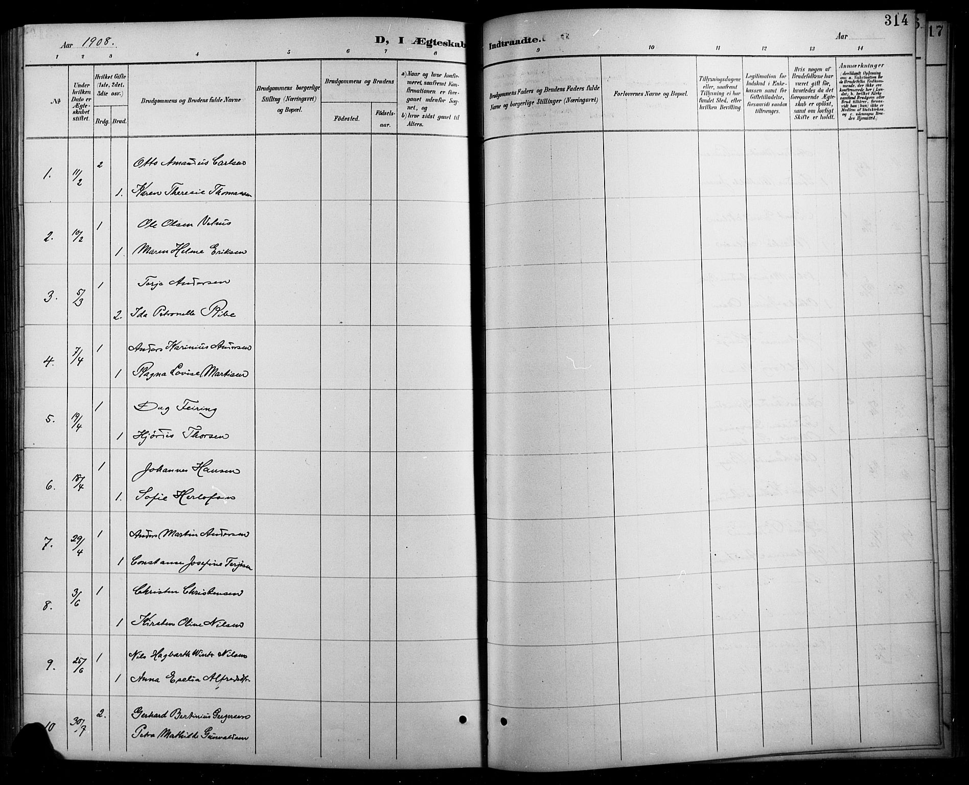 Arendal sokneprestkontor, Trefoldighet, SAK/1111-0040/F/Fb/L0006: Parish register (copy) no. B 6, 1889-1916, p. 314