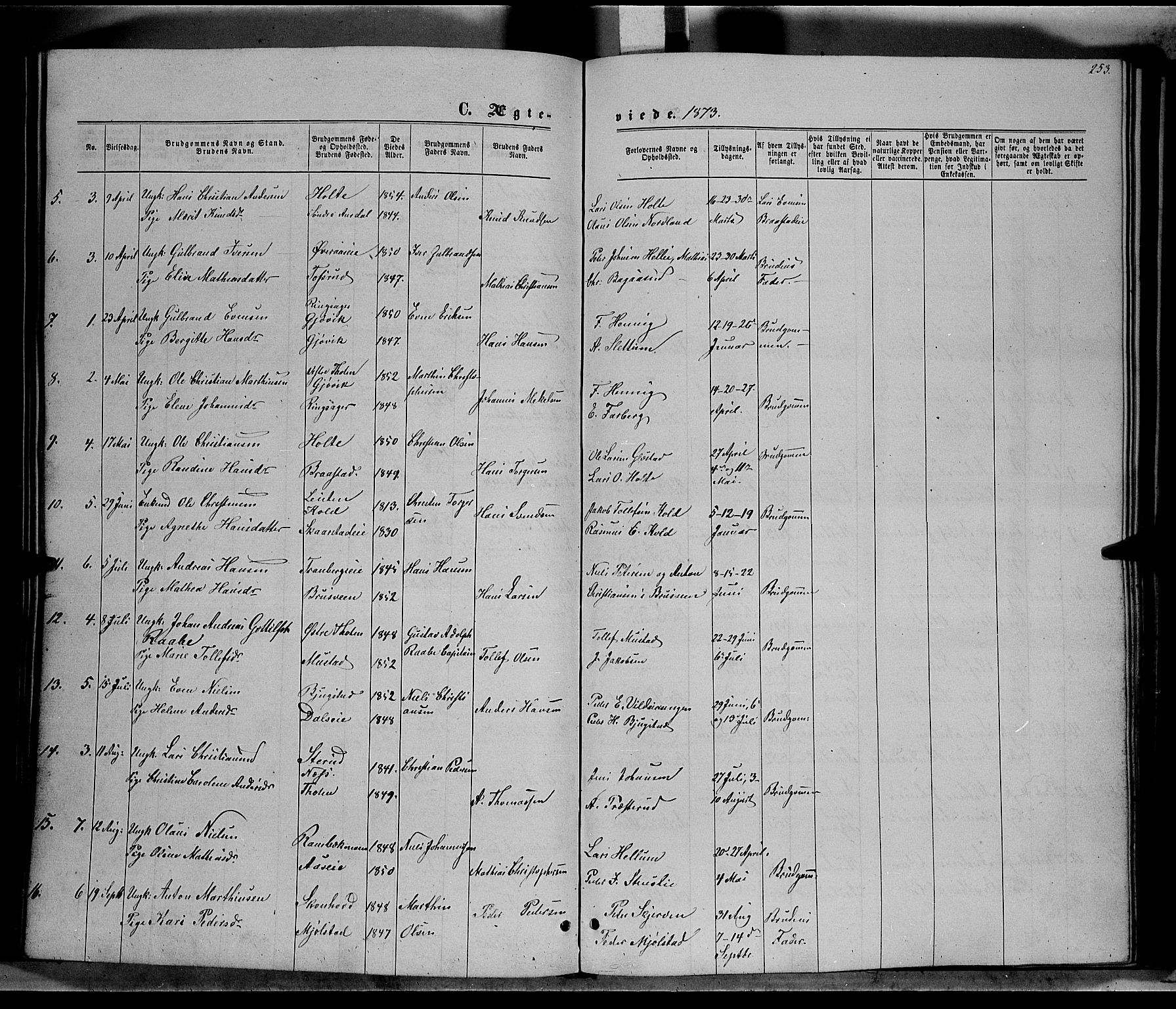 Vardal prestekontor, SAH/PREST-100/H/Ha/Hab/L0006: Parish register (copy) no. 6, 1869-1881, p. 253