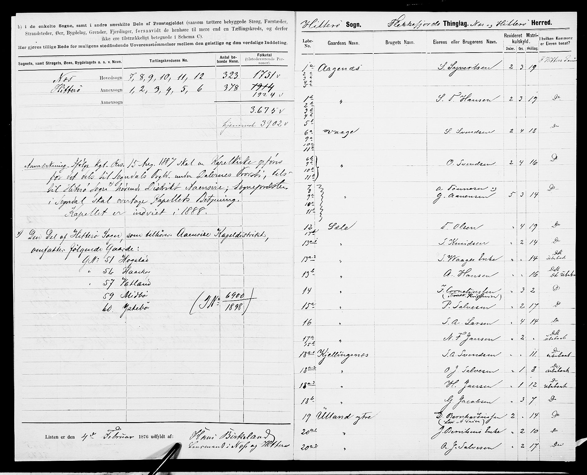 SAK, 1875 census for 1042L Flekkefjord/Nes og Hidra, 1875, p. 3