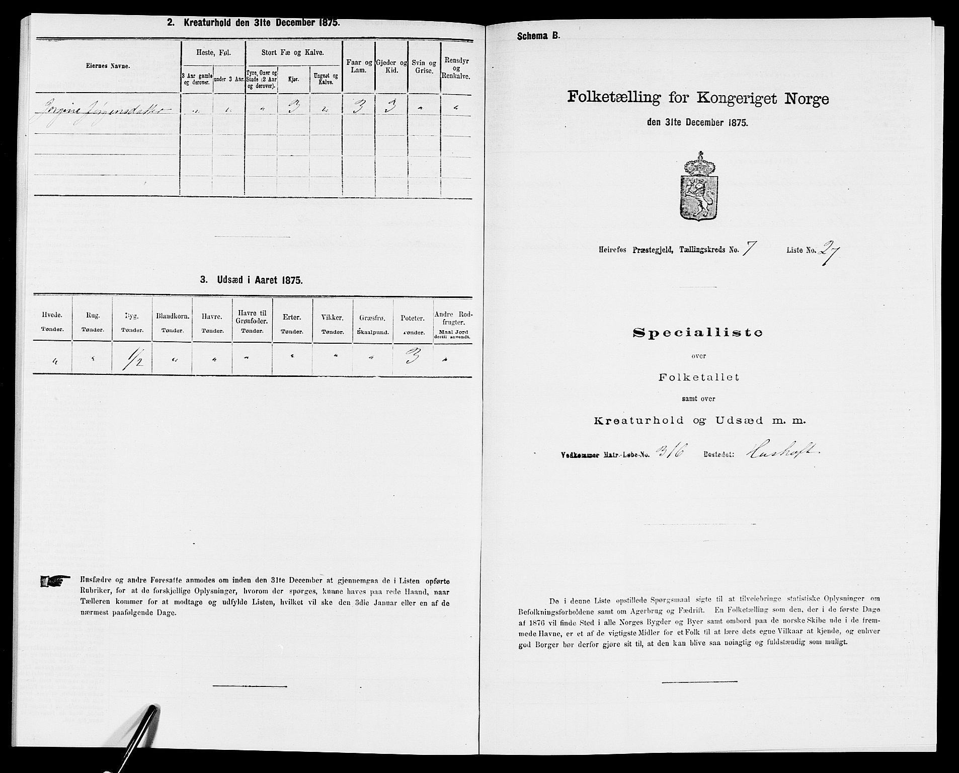 SAK, 1875 census for 0933P Herefoss, 1875, p. 620