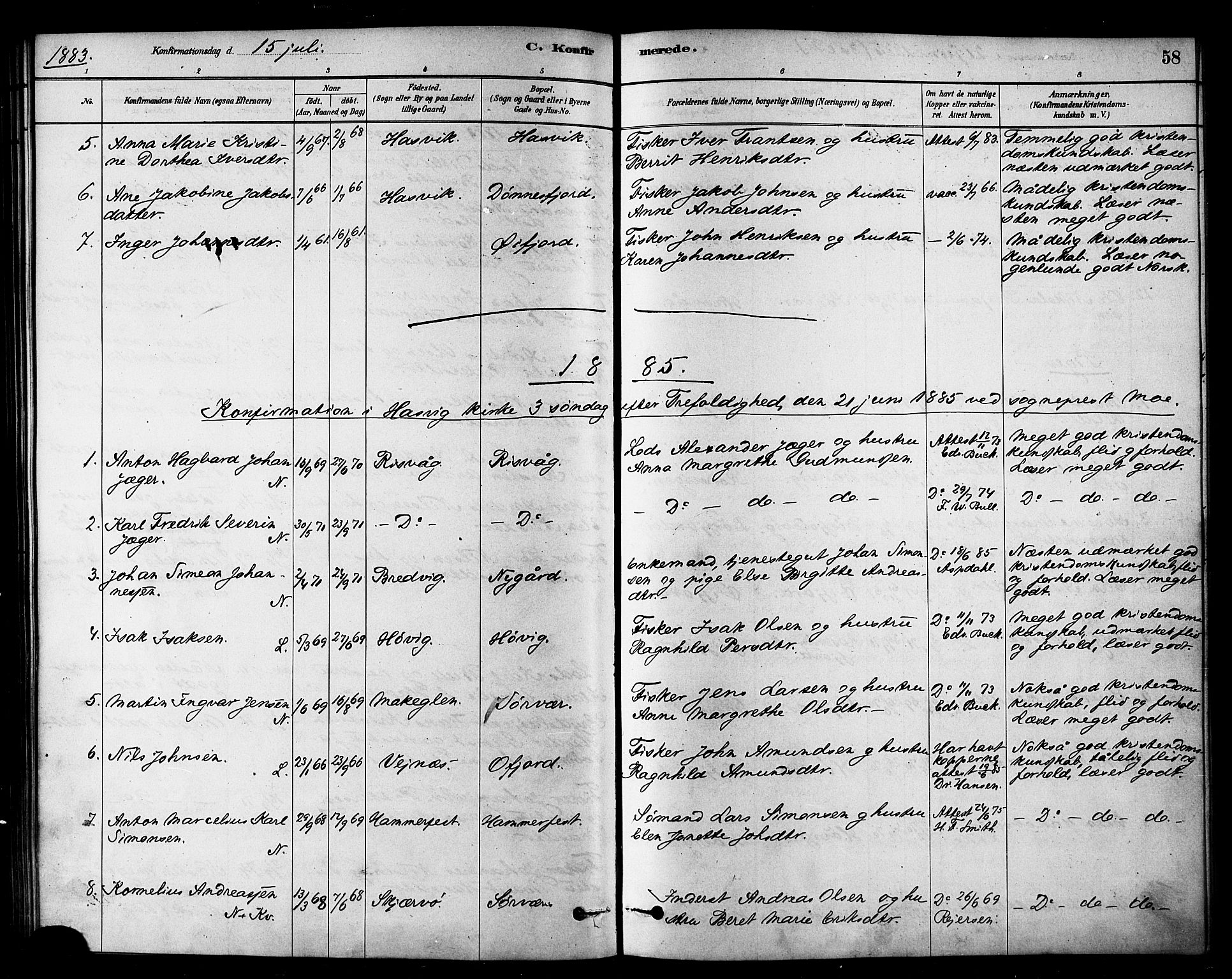 Loppa sokneprestkontor, SATØ/S-1339/H/Ha/L0007kirke: Parish register (official) no. 7, 1879-1889, p. 58