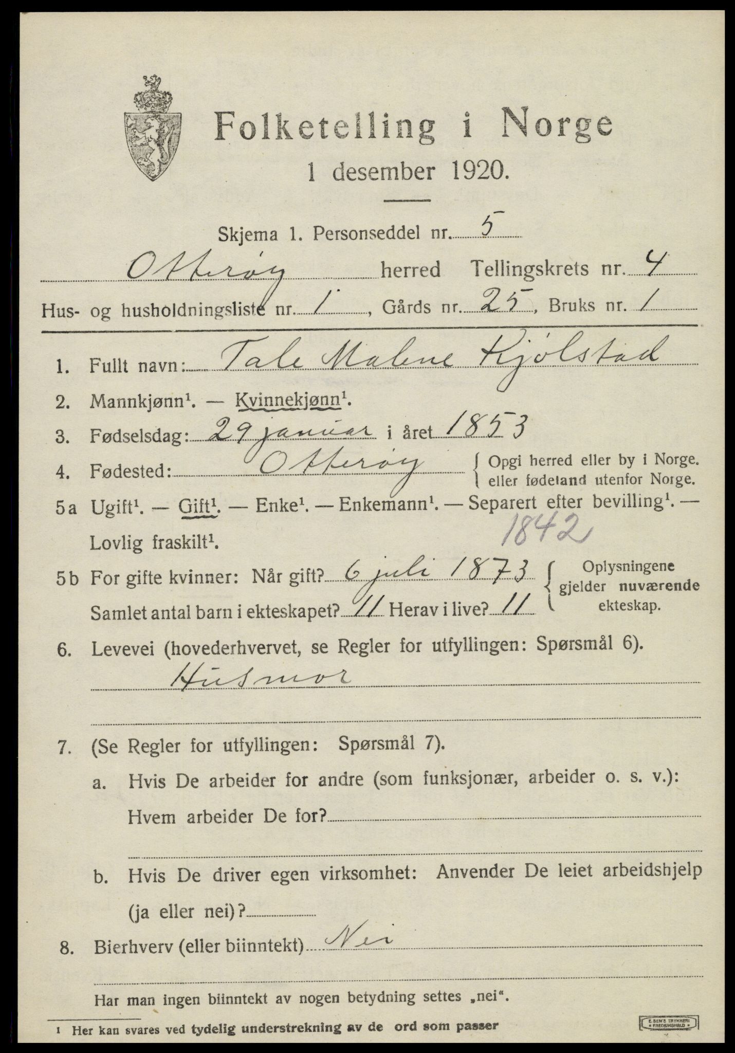 SAT, 1920 census for Otterøy, 1920, p. 1765