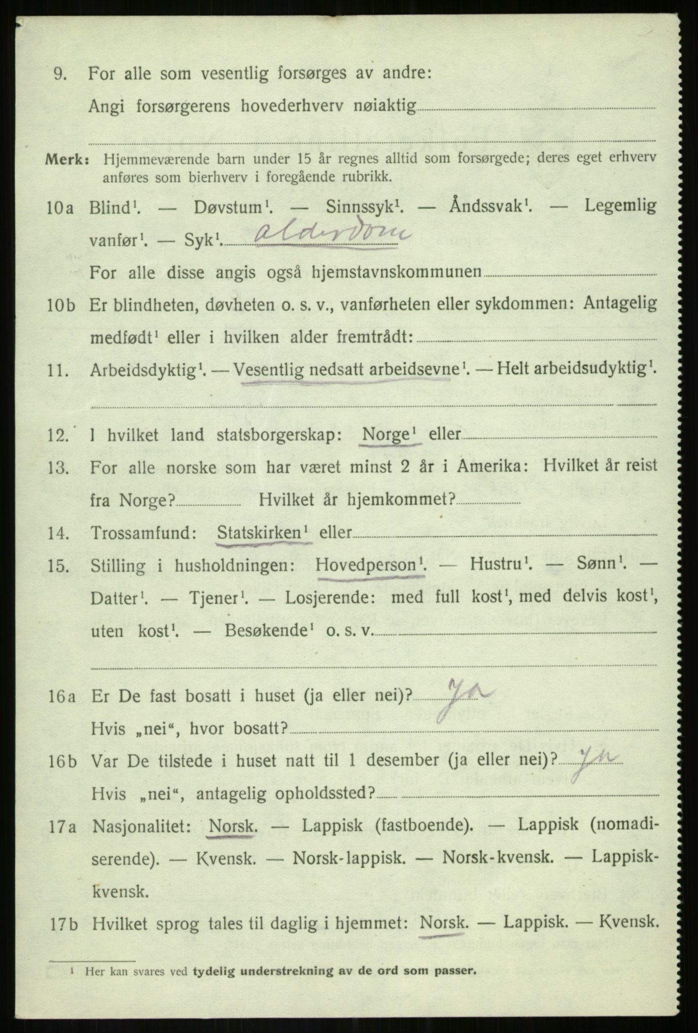 SATØ, 1920 census for Torsken, 1920, p. 3263