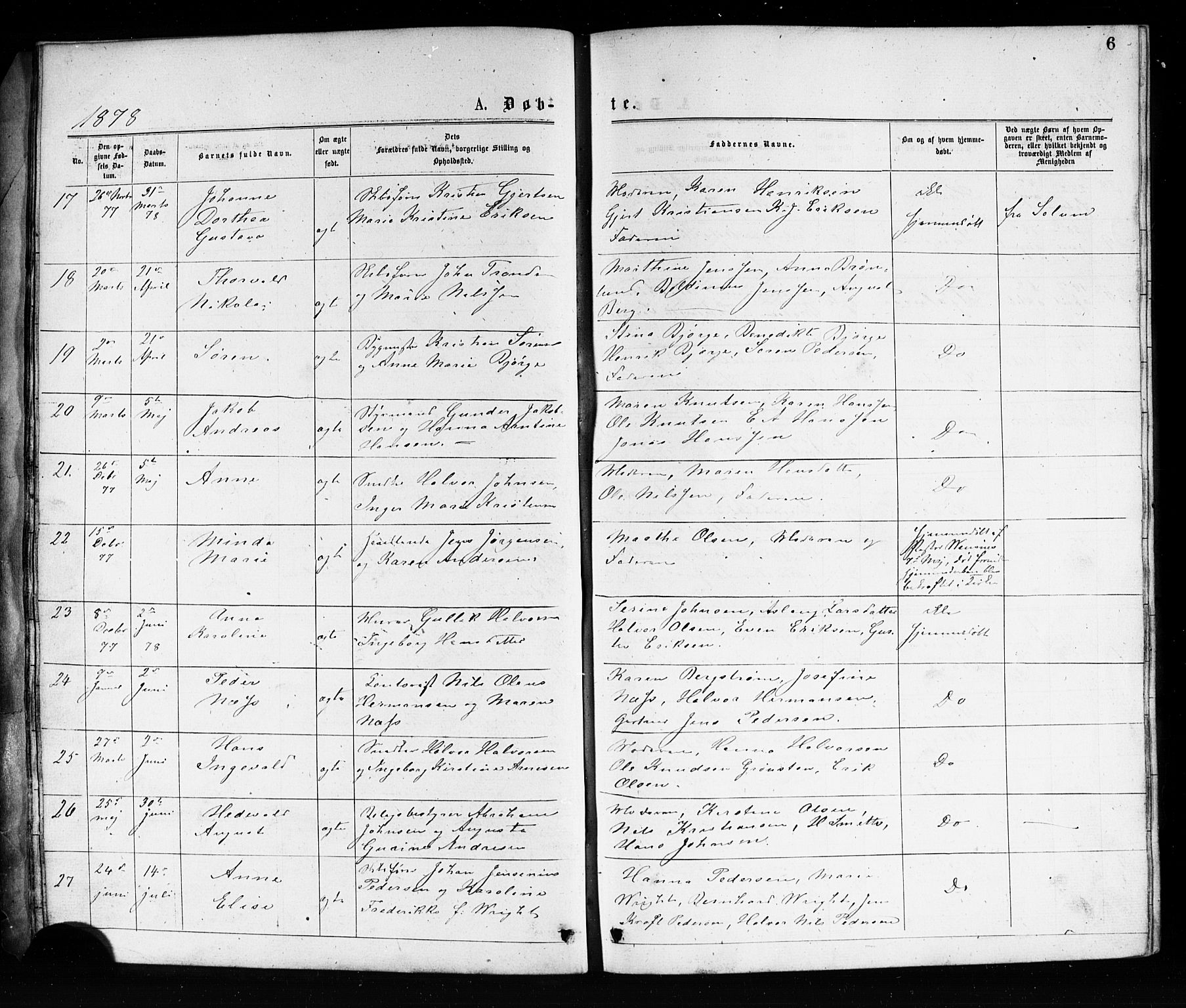 Porsgrunn kirkebøker , AV/SAKO-A-104/G/Ga/L0003: Parish register (copy) no. I 3, 1877-1915, p. 6
