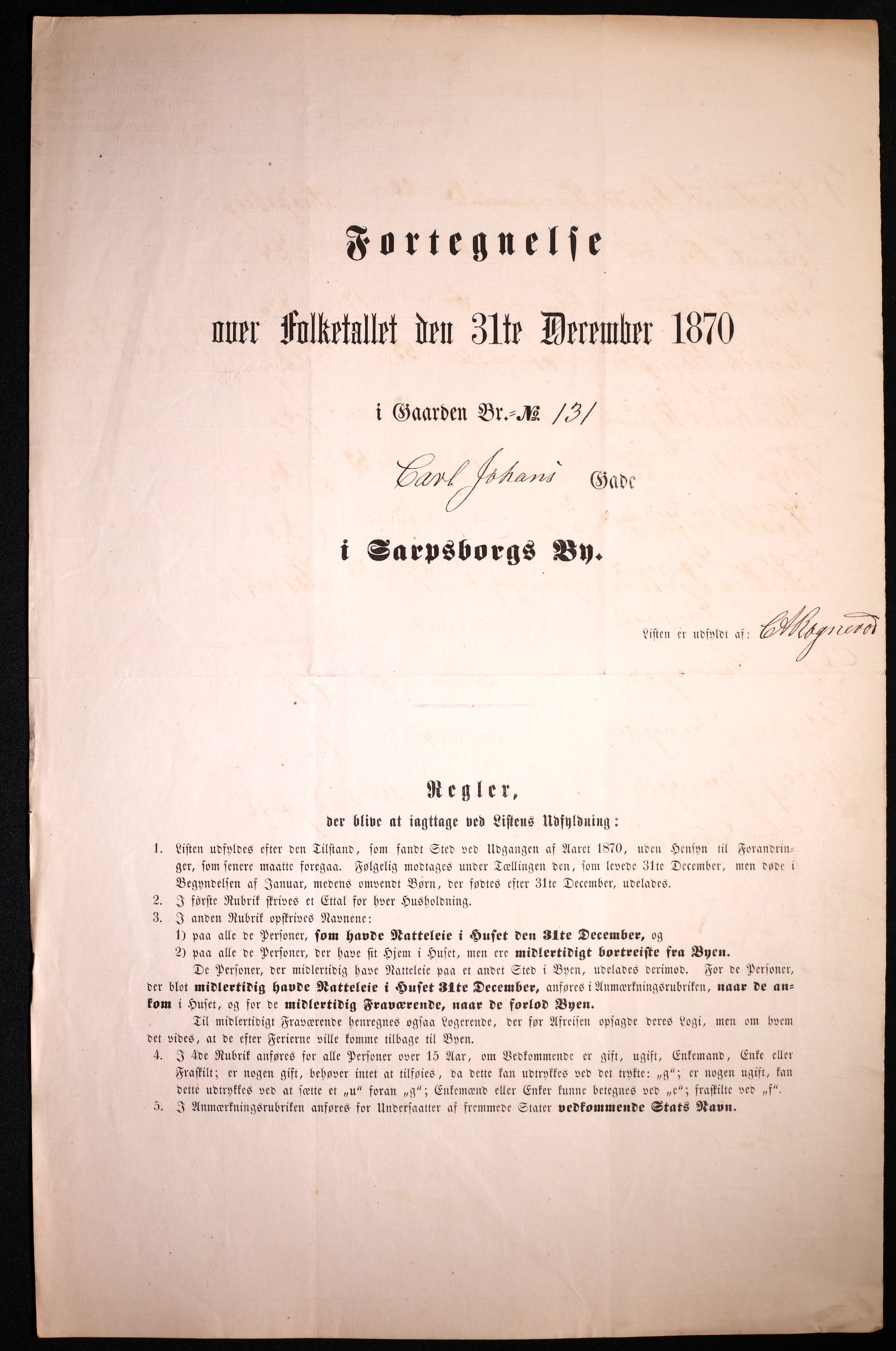 RA, 1870 census for 0102 Sarpsborg, 1870, p. 491