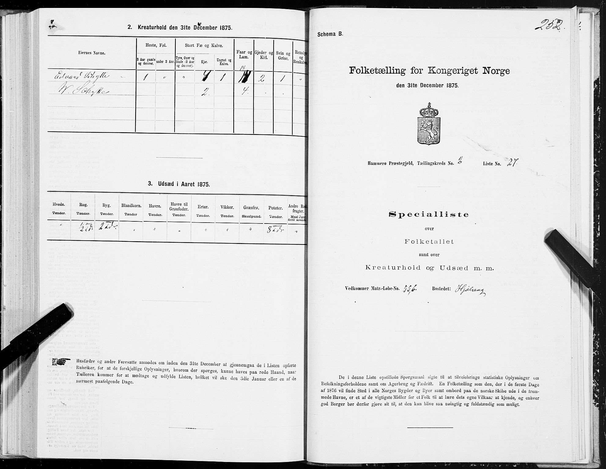 SAT, 1875 census for 1849P Hamarøy, 1875, p. 1252