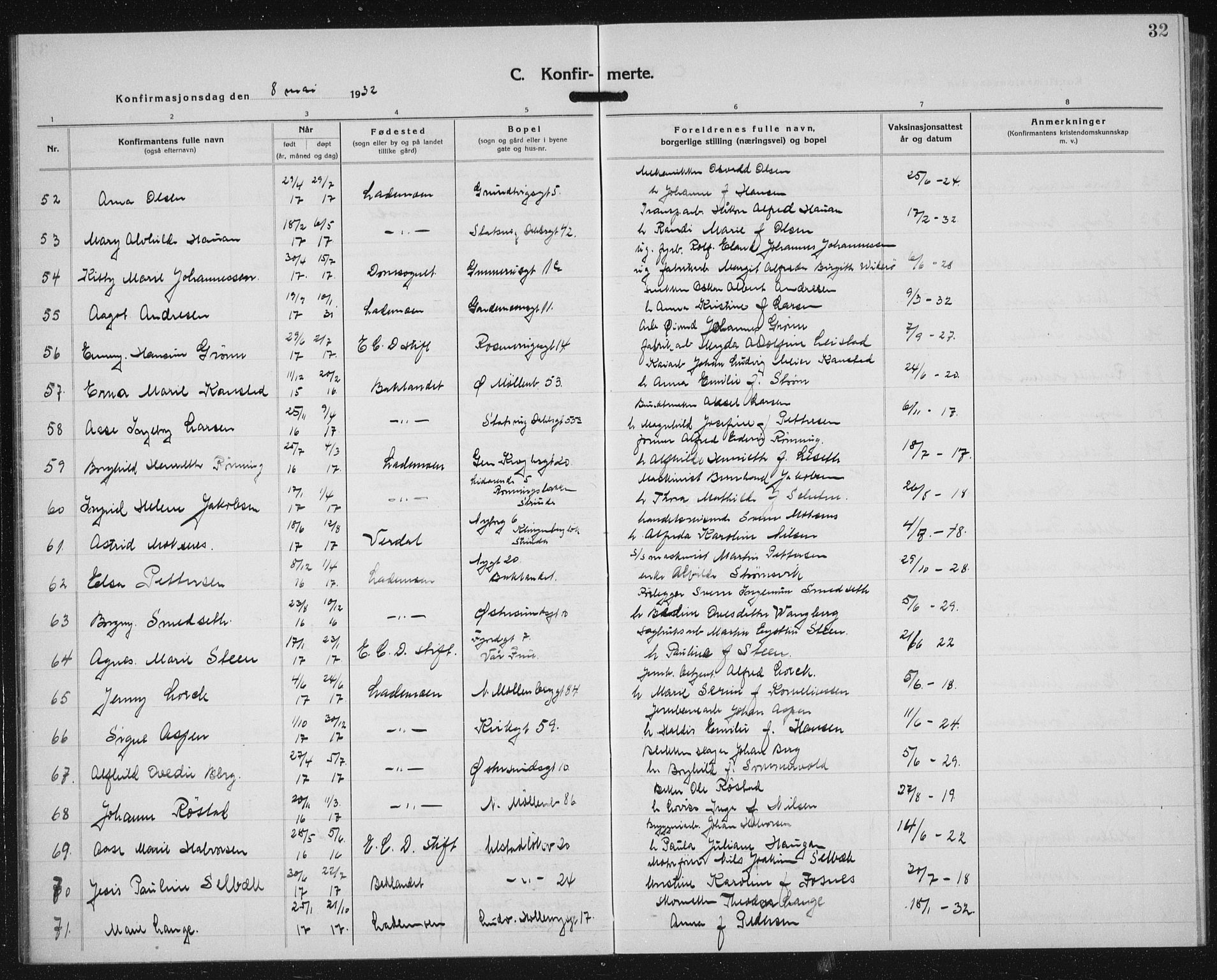 Ministerialprotokoller, klokkerbøker og fødselsregistre - Sør-Trøndelag, AV/SAT-A-1456/605/L0262: Parish register (copy) no. 605C09, 1930-1933, p. 32