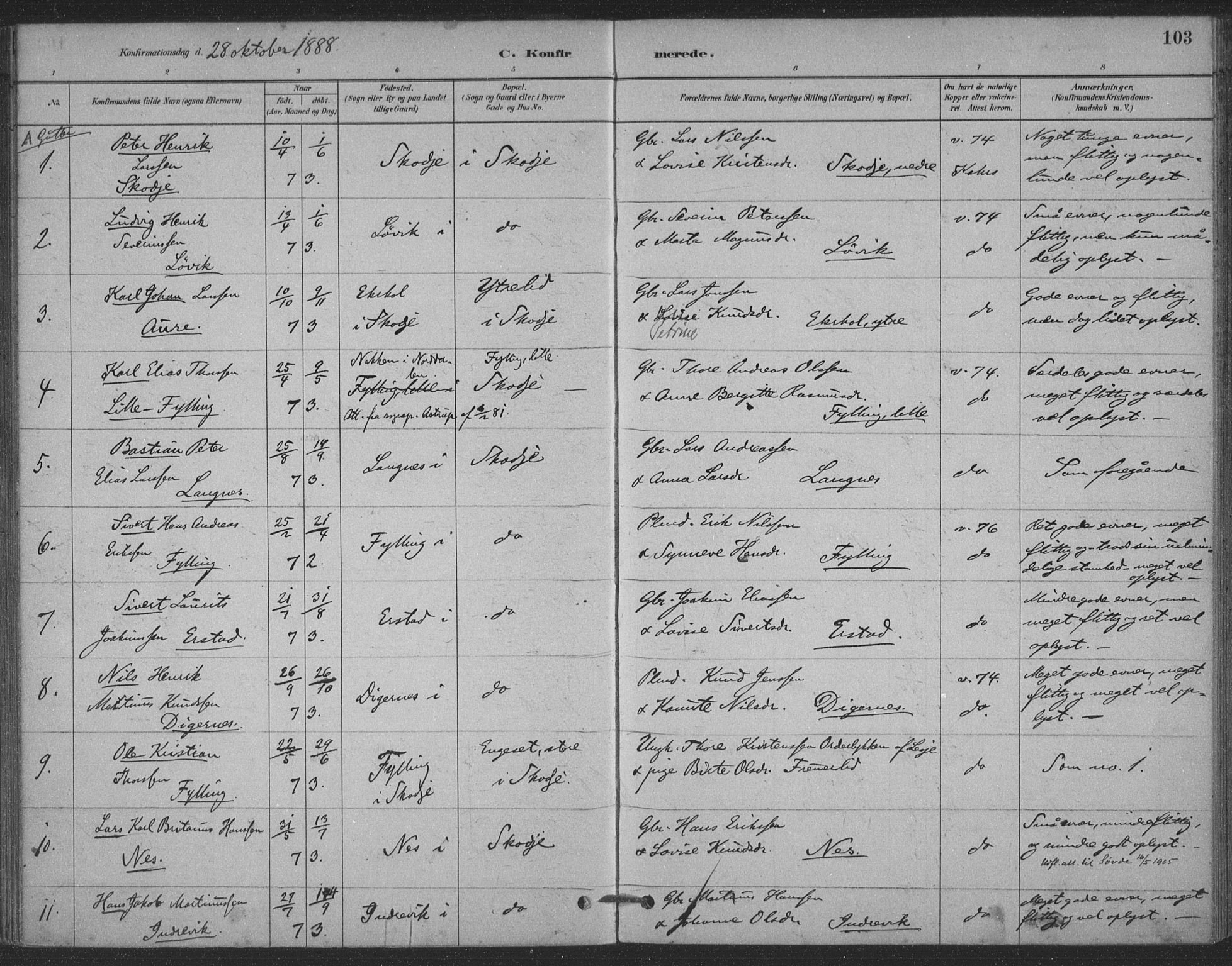 Ministerialprotokoller, klokkerbøker og fødselsregistre - Møre og Romsdal, AV/SAT-A-1454/524/L0356: Parish register (official) no. 524A08, 1880-1899, p. 103