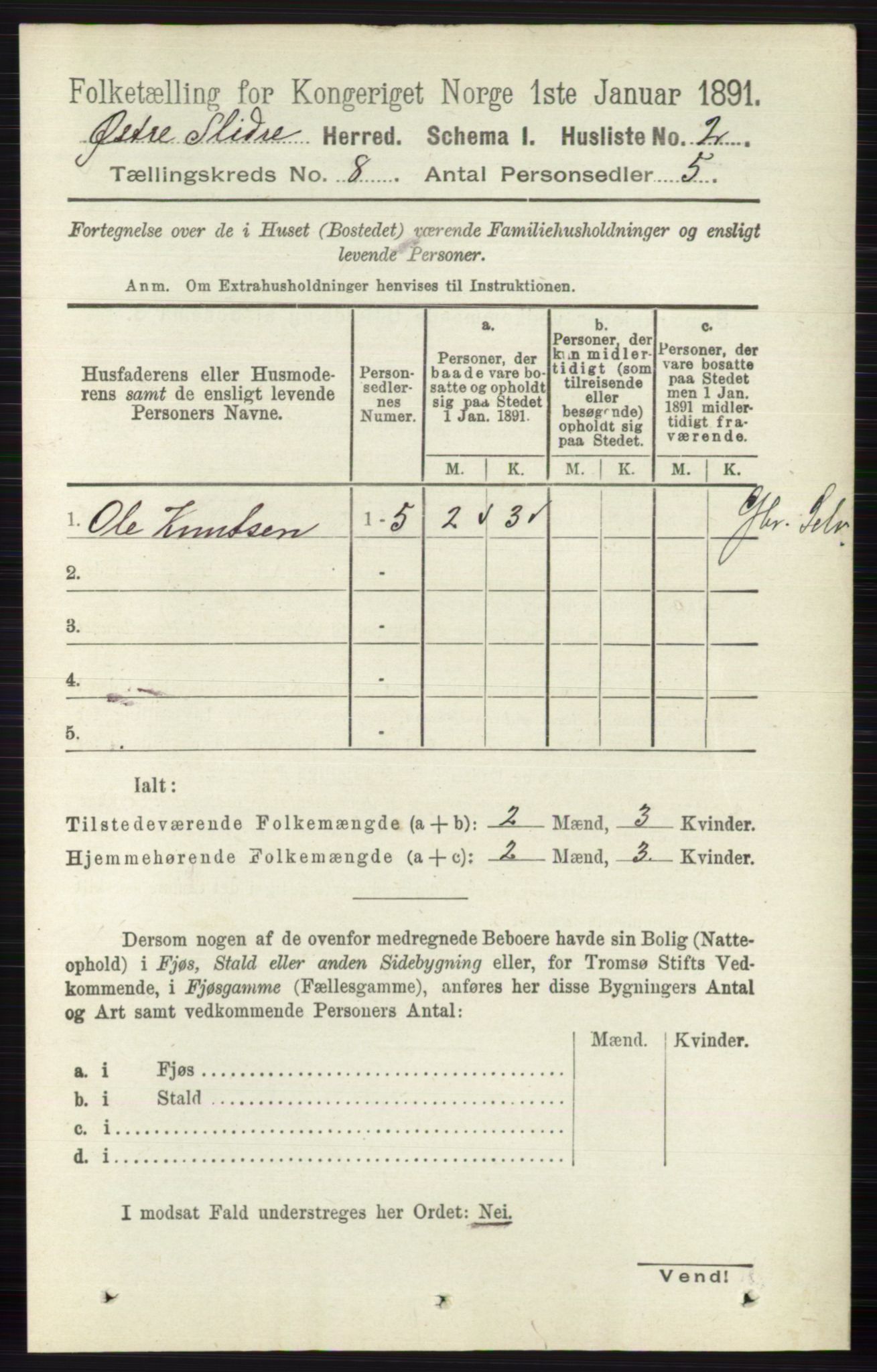 RA, 1891 census for 0544 Øystre Slidre, 1891, p. 2463