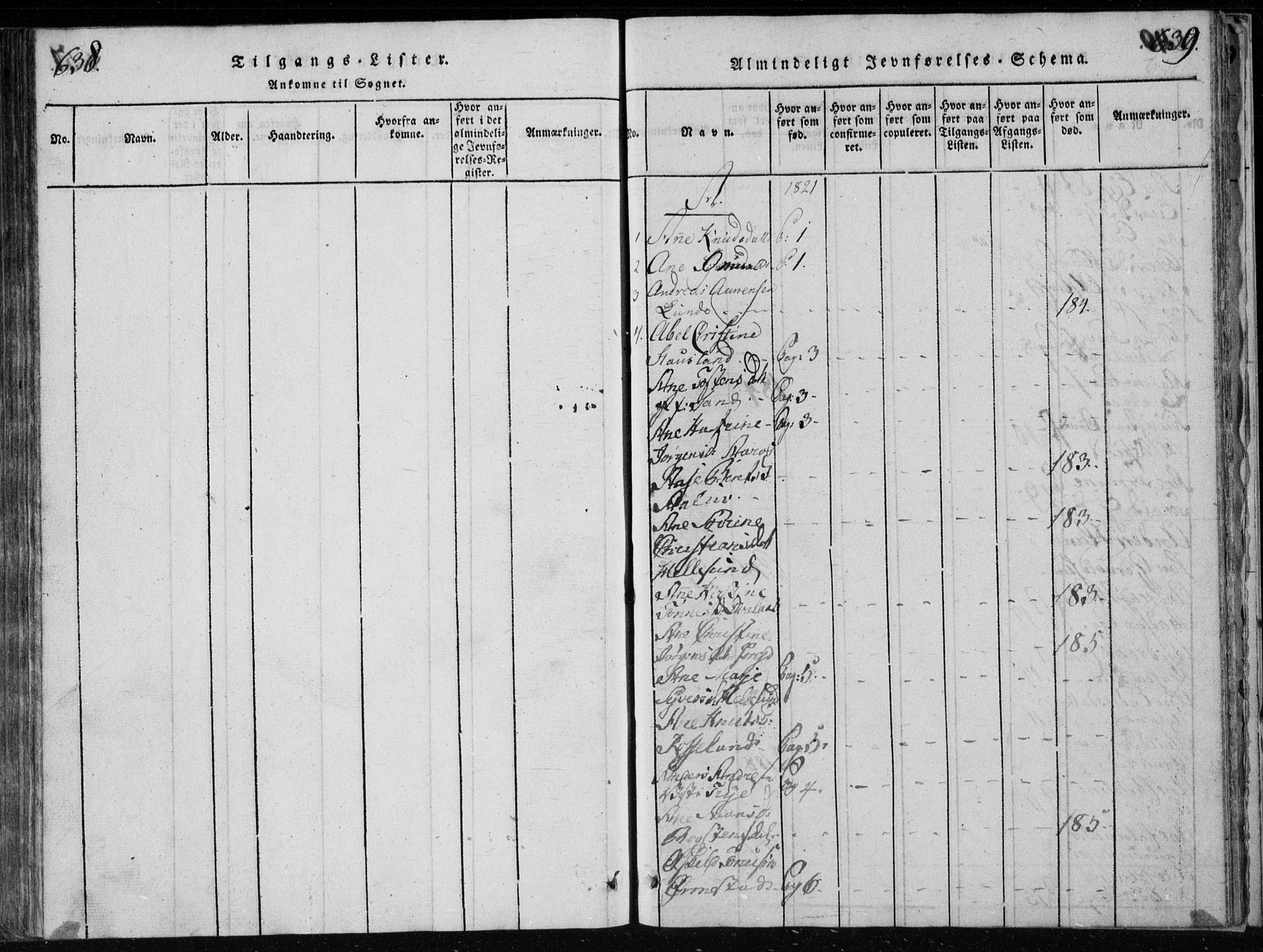 Søgne sokneprestkontor, AV/SAK-1111-0037/F/Fb/Fbb/L0002: Parish register (copy) no. B 2, 1821-1838, p. 638-639