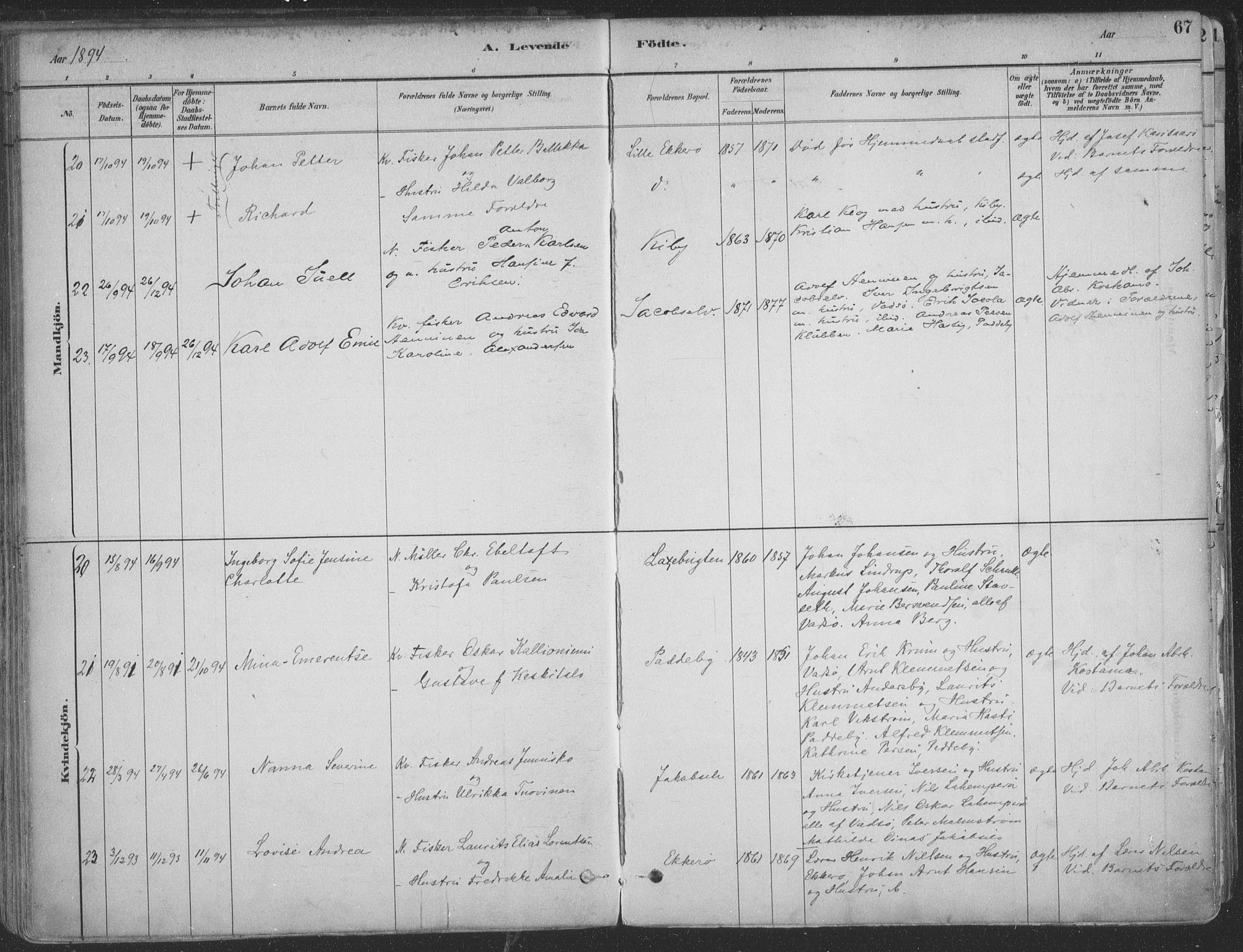 Vadsø sokneprestkontor, SATØ/S-1325/H/Ha/L0009kirke: Parish register (official) no. 9, 1881-1917, p. 67