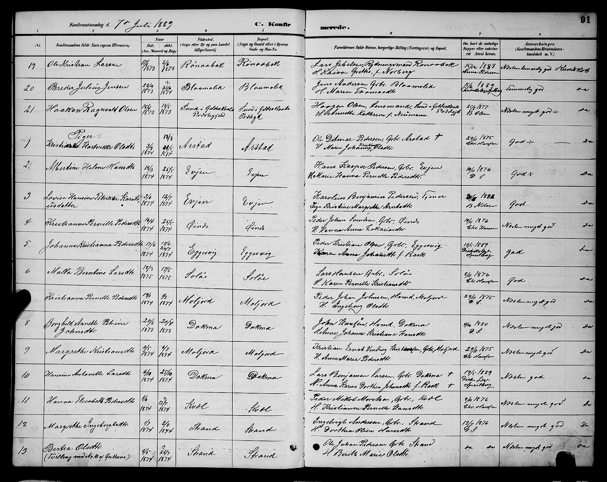 Ministerialprotokoller, klokkerbøker og fødselsregistre - Nordland, AV/SAT-A-1459/846/L0654: Parish register (copy) no. 846C04, 1887-1901, p. 91