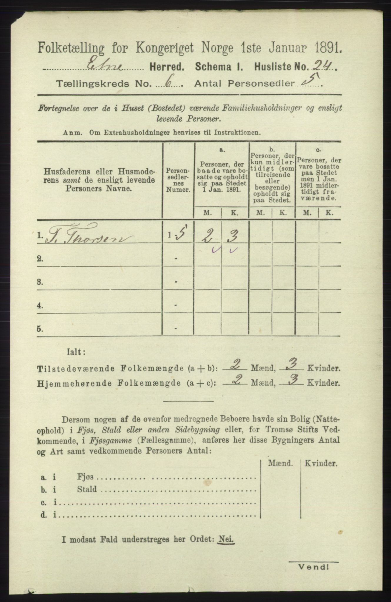 RA, 1891 census for 1211 Etne, 1891, p. 1205