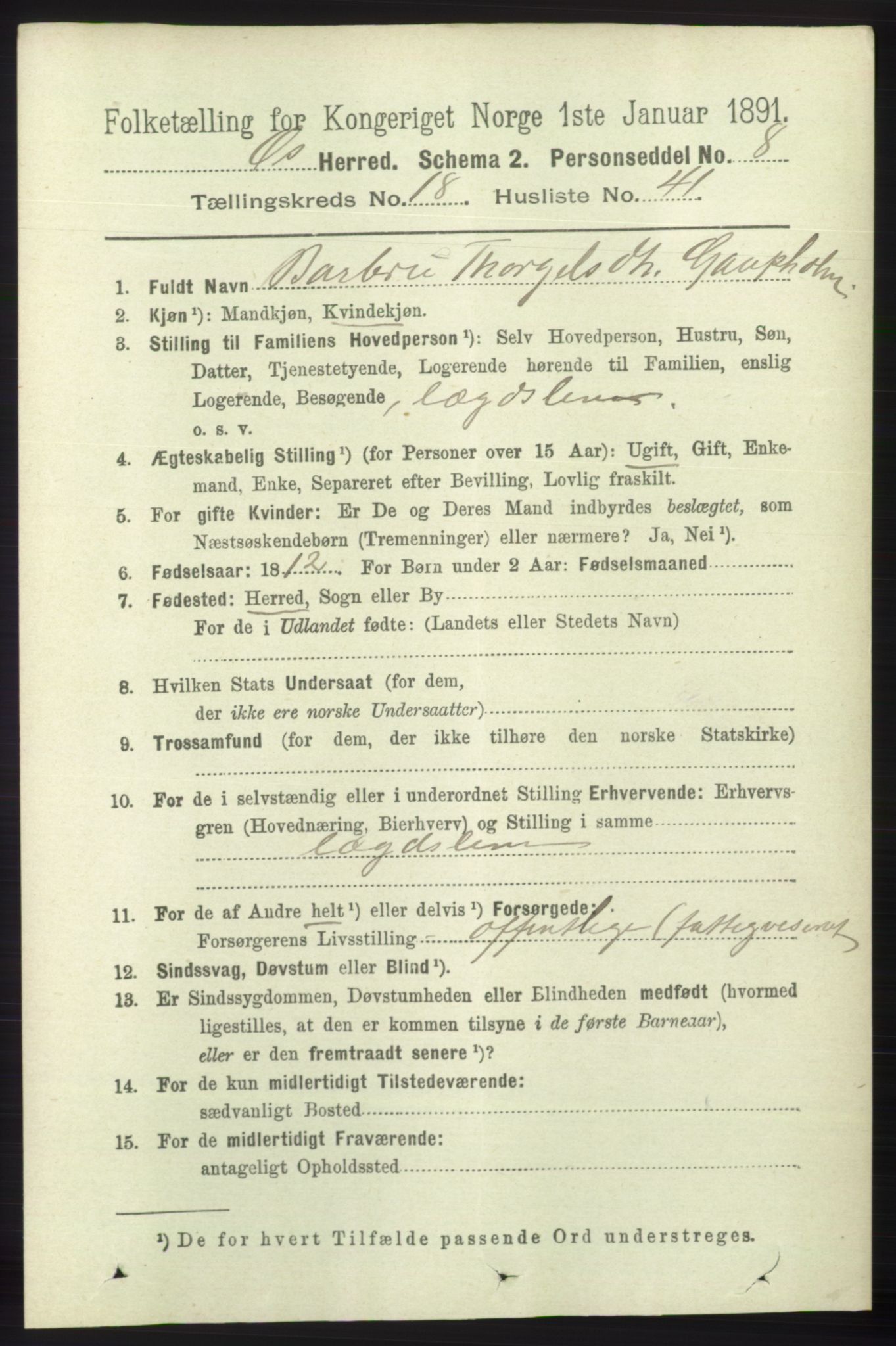 RA, 1891 census for 1243 Os, 1891, p. 4153