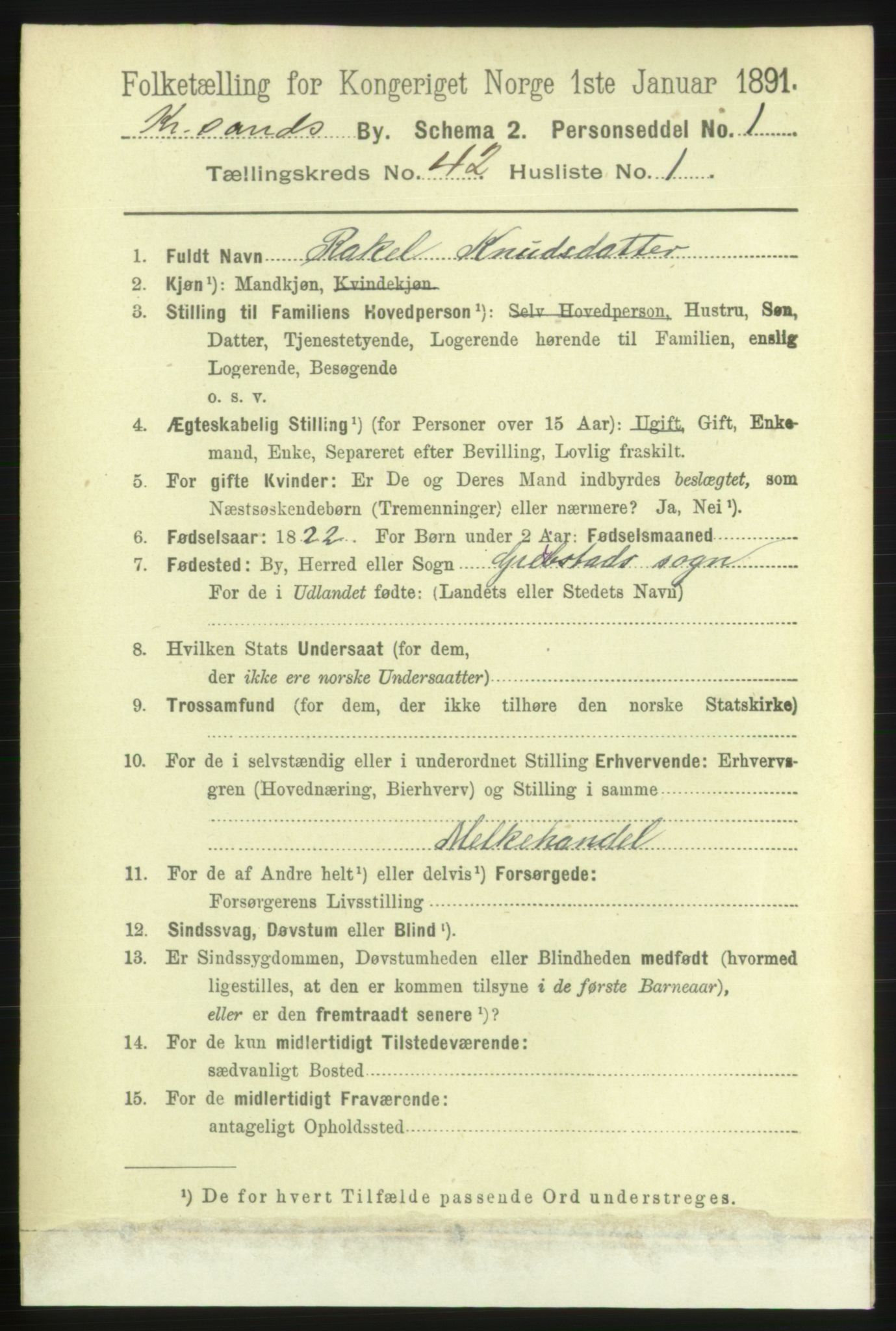 RA, 1891 census for 1001 Kristiansand, 1891, p. 13074