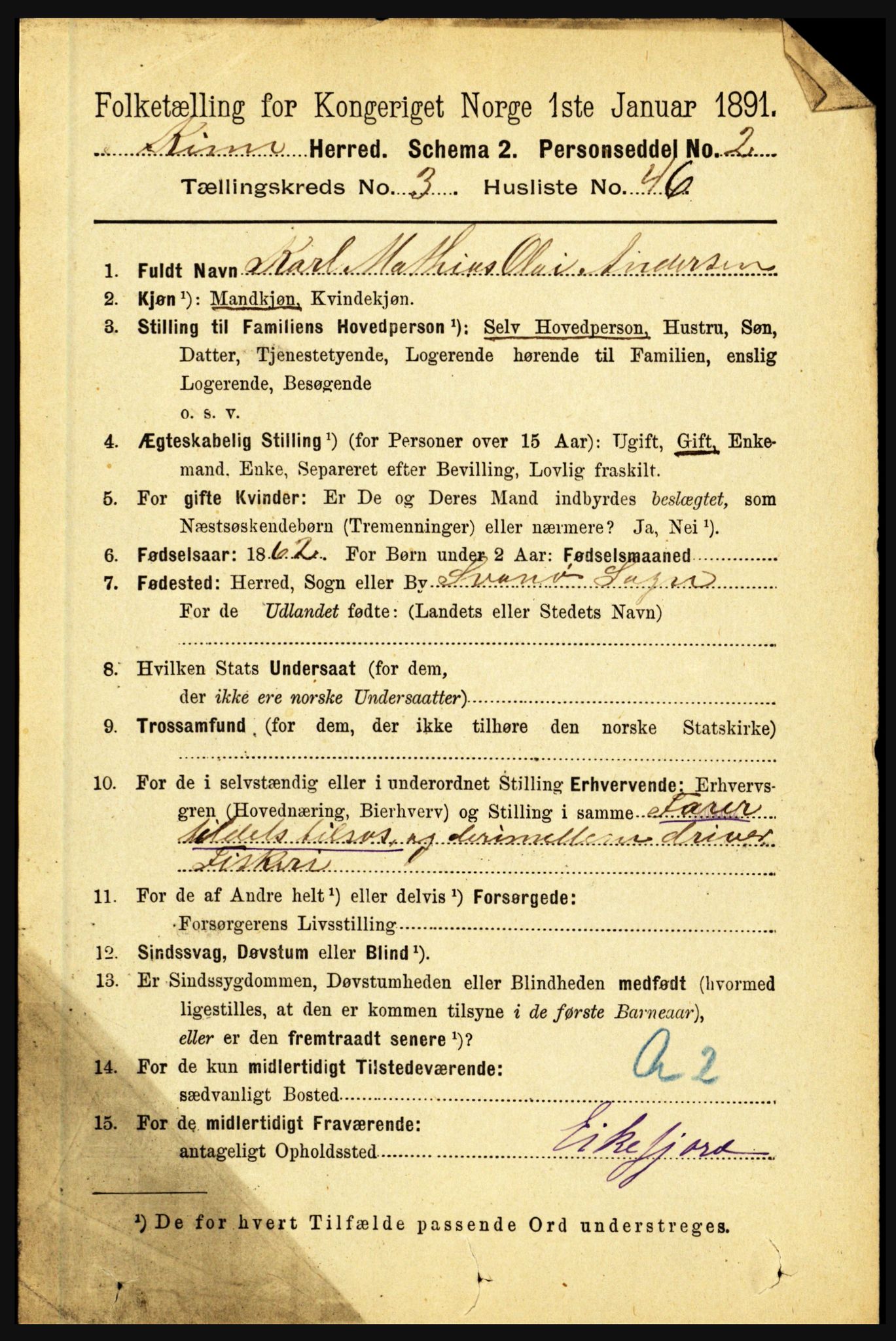 RA, 1891 census for 1437 Kinn, 1891, p. 1244