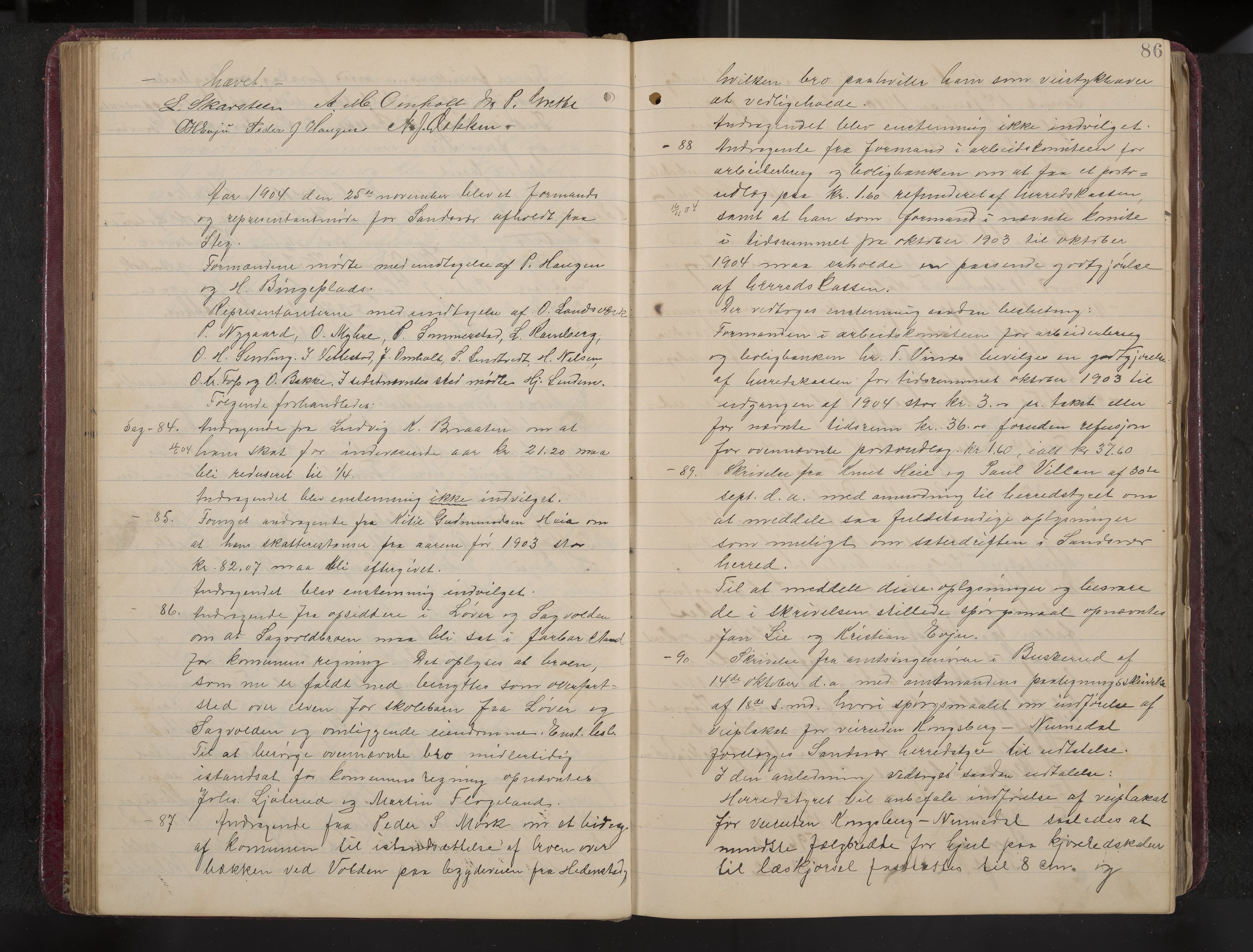 Ytre Sandsvær formannskap og sentraladministrasjon, IKAK/0629021/A/Aa/L0001: Møtebok med register, 1902-1919, p. 86