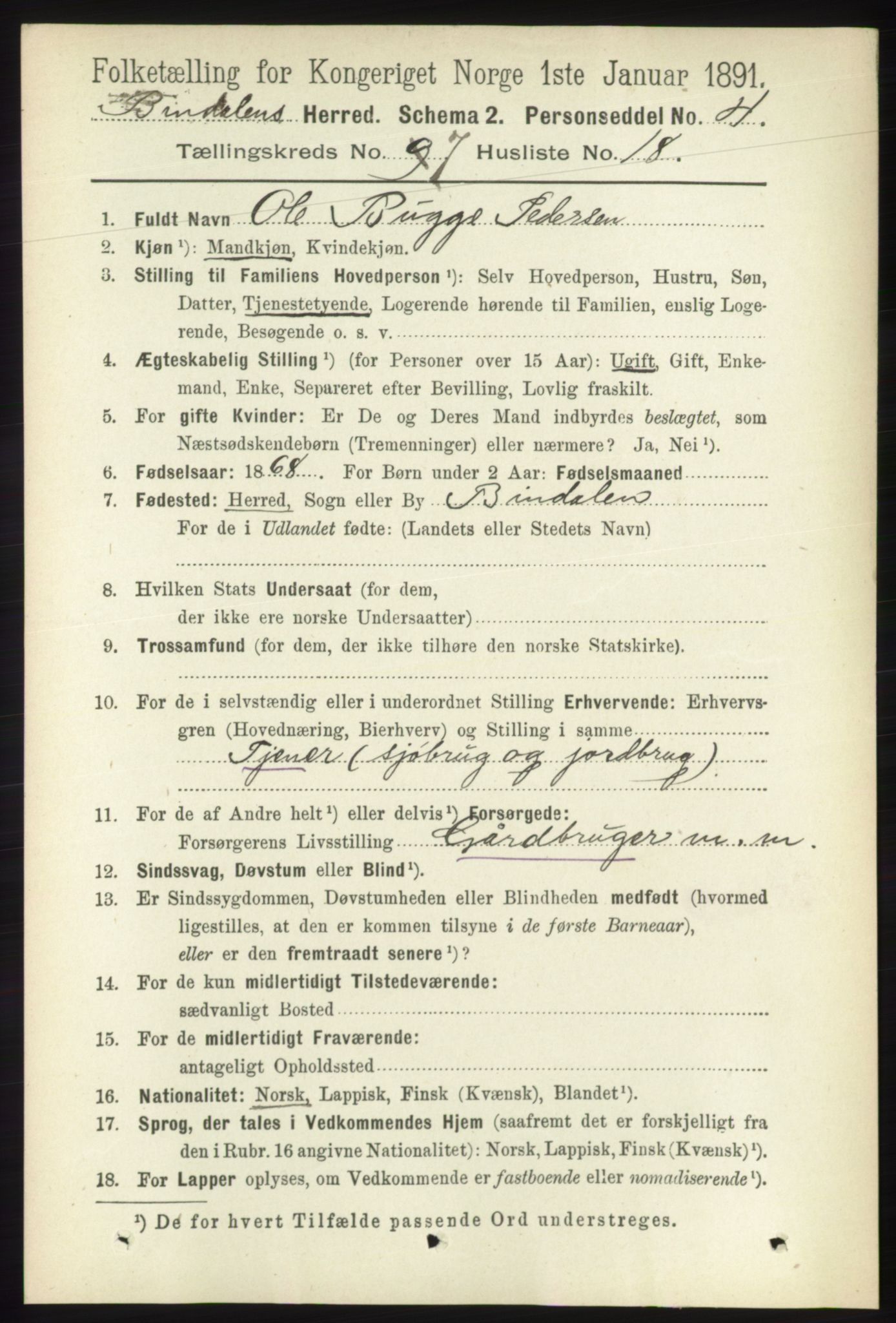 RA, 1891 census for 1811 Bindal, 1891, p. 2362