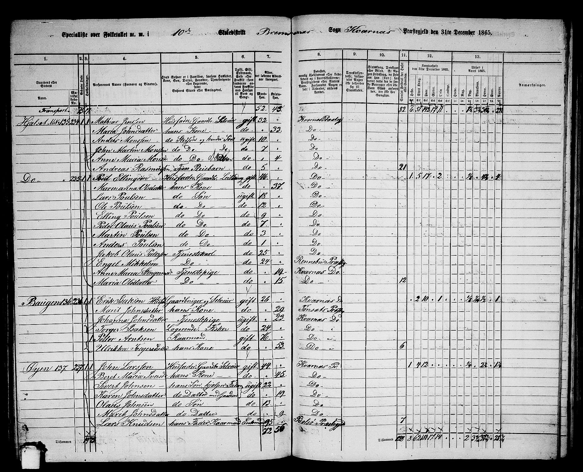 RA, 1865 census for Kvernes, 1865, p. 186