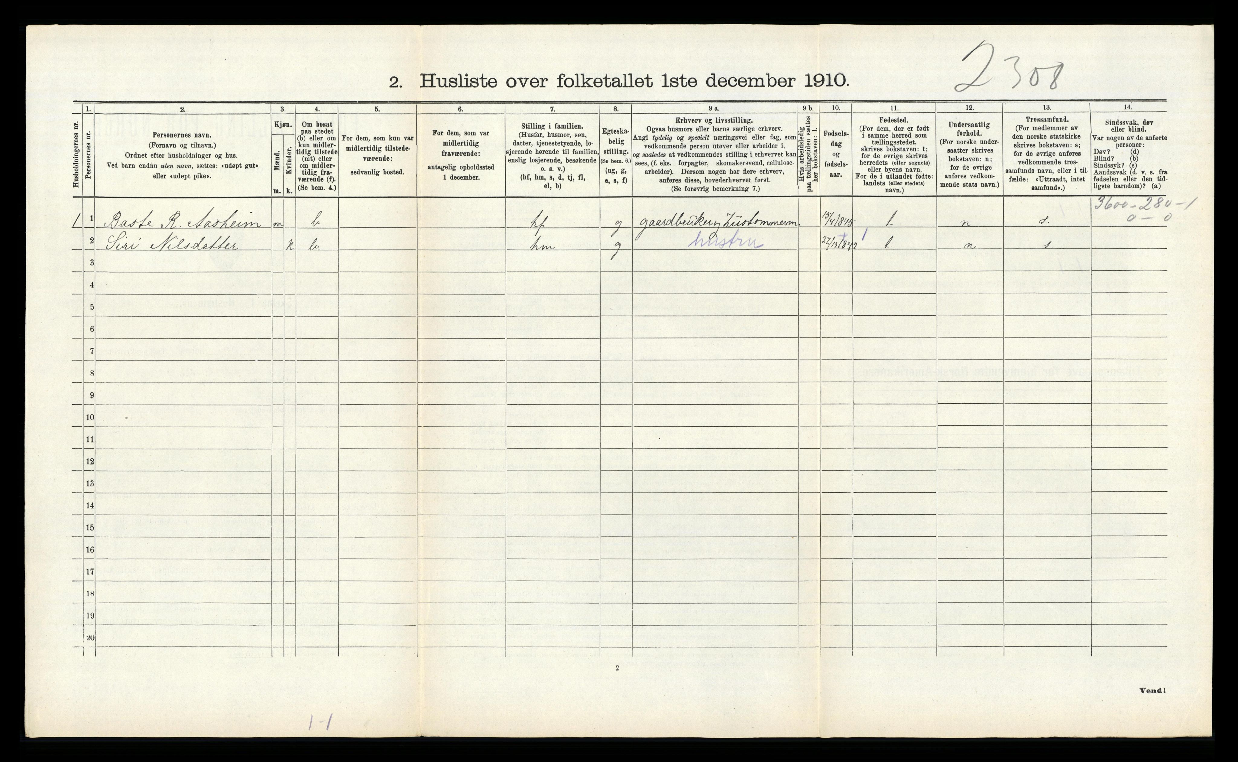 RA, 1910 census for Hosanger, 1910, p. 269