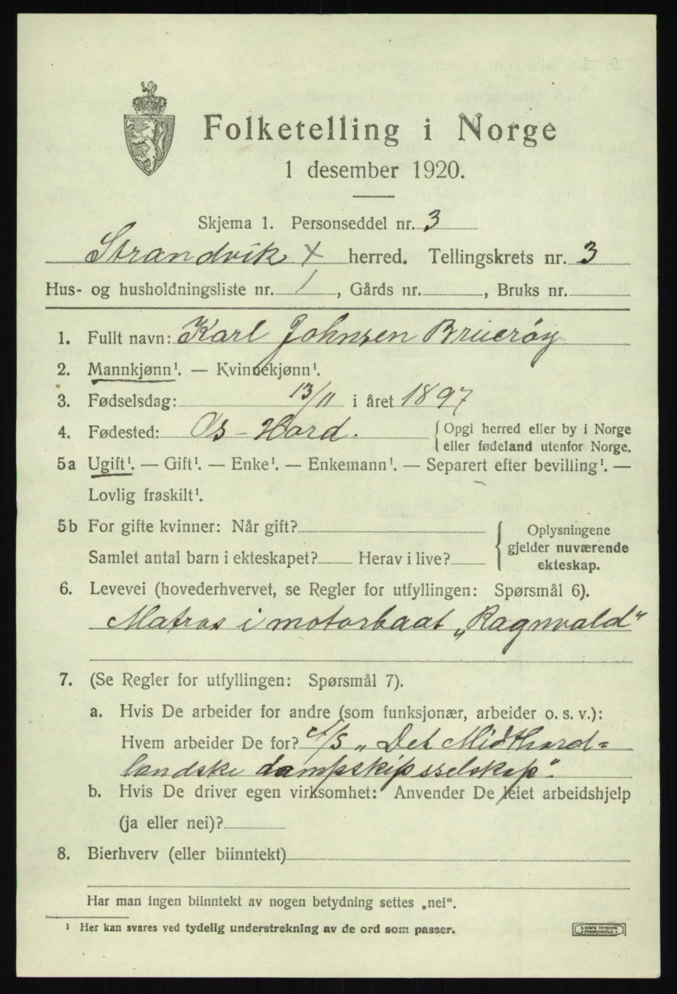 SAB, 1920 census for Strandvik, 1920, p. 2240