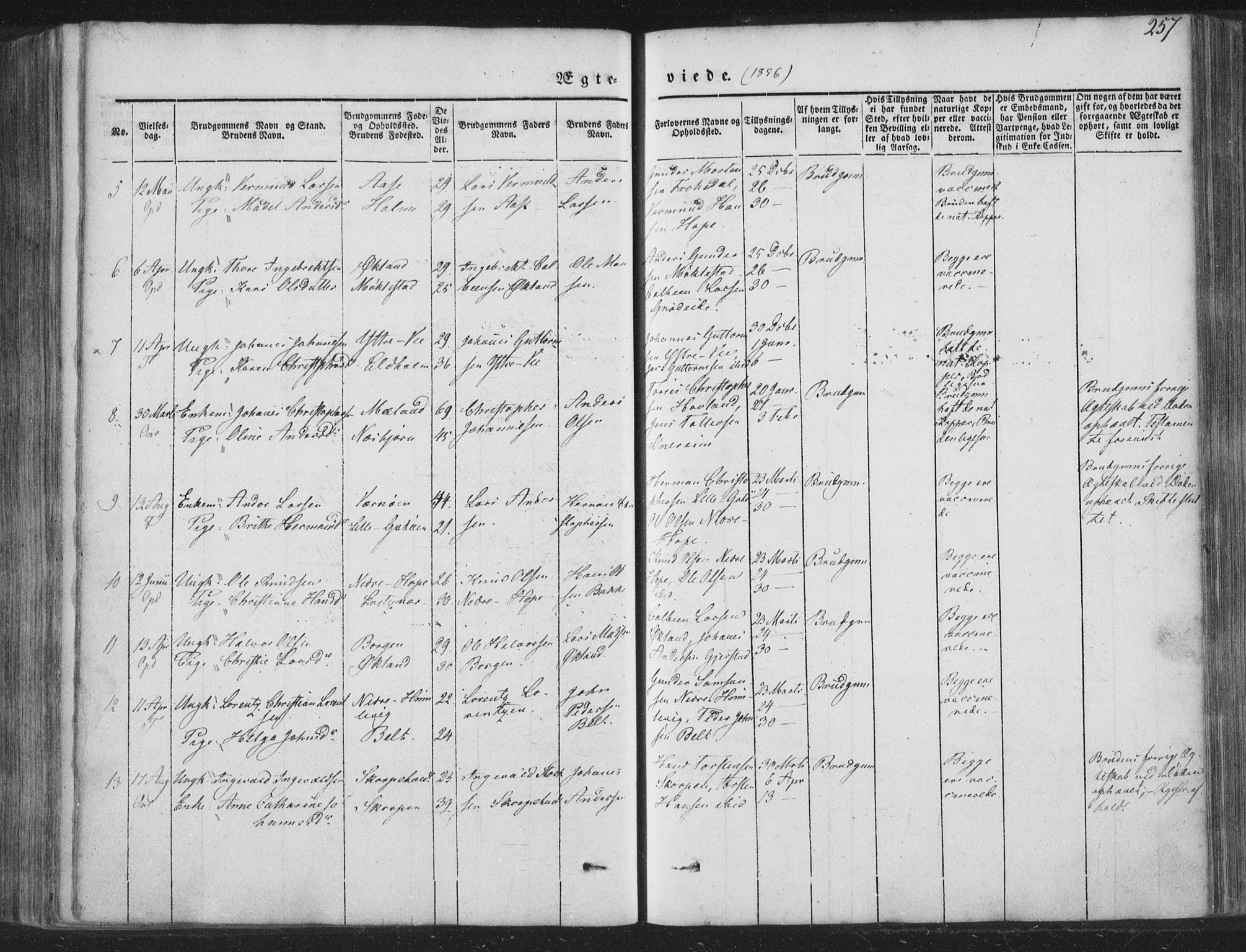 Tysnes sokneprestembete, AV/SAB-A-78601/H/Haa: Parish register (official) no. A 10, 1848-1859, p. 257