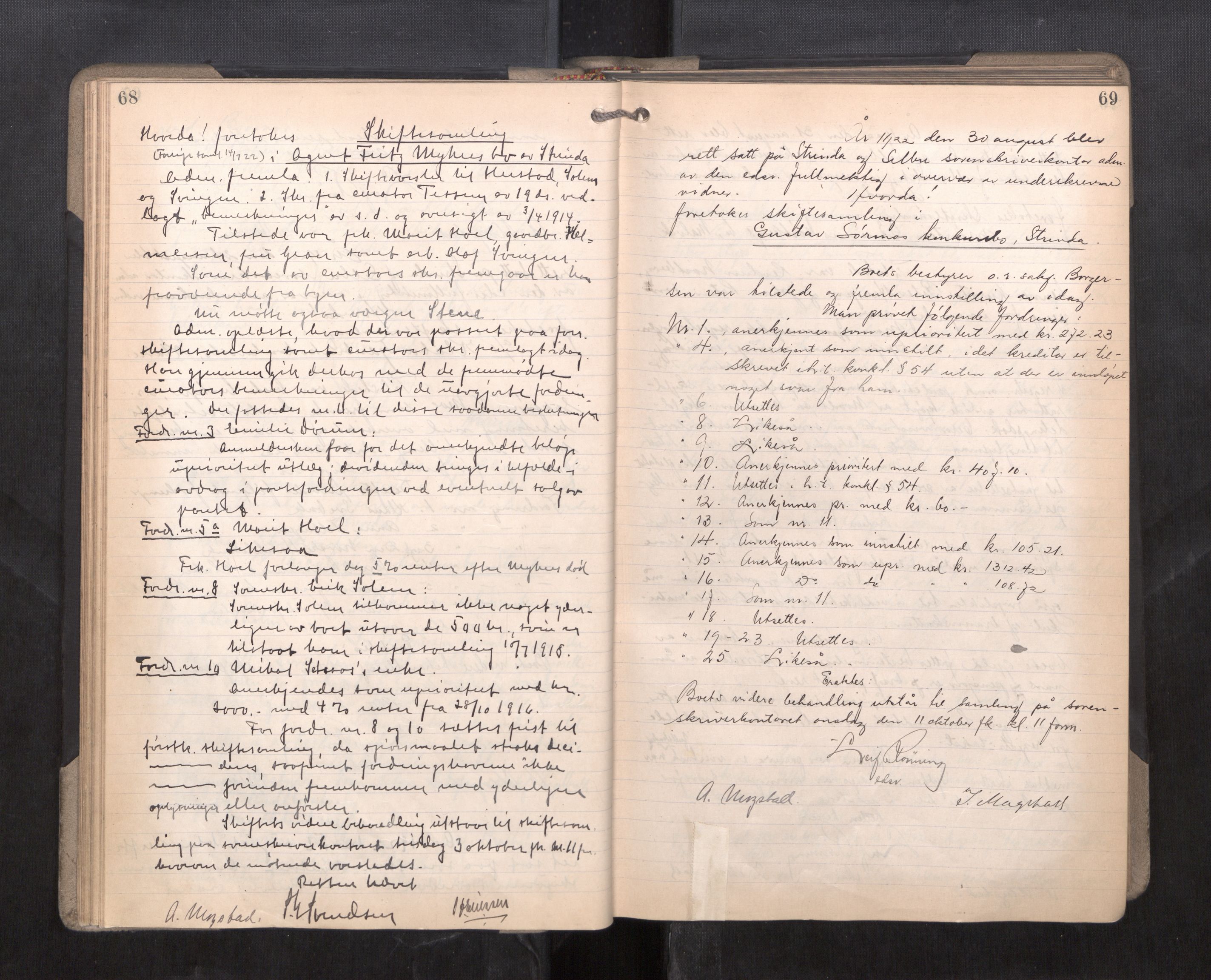 Strinda og Selbu sorenskriveri, AV/SAT-A-0015/3/3B/L0014: Skifteforhandlingsprot. 14, 1922-1924, p. 68-69