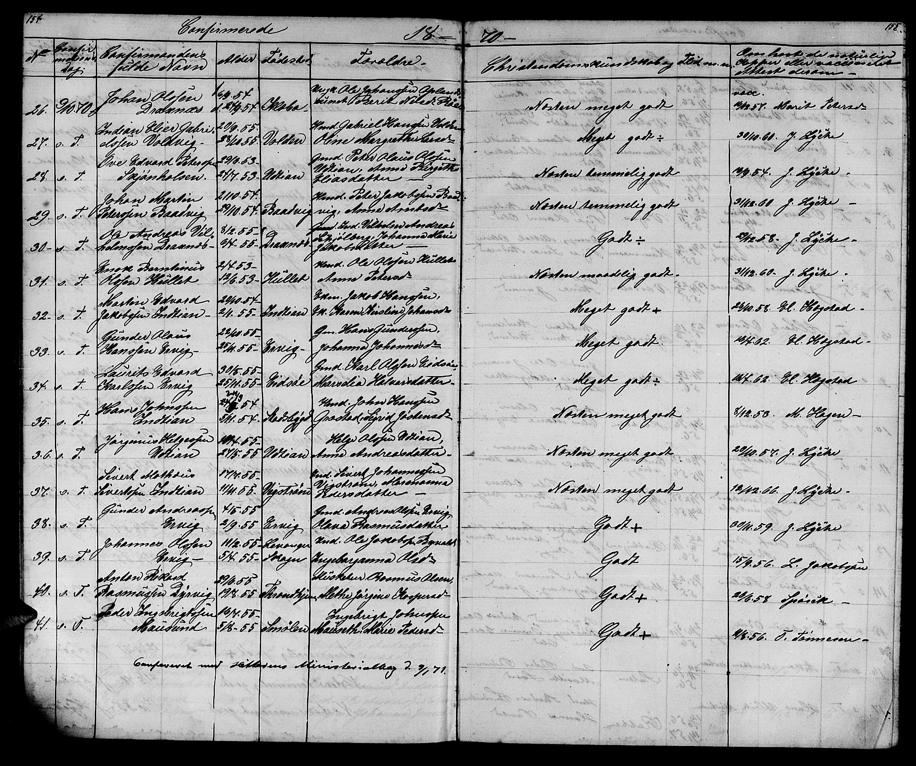 Ministerialprotokoller, klokkerbøker og fødselsregistre - Sør-Trøndelag, AV/SAT-A-1456/640/L0583: Parish register (copy) no. 640C01, 1866-1877, p. 154-155