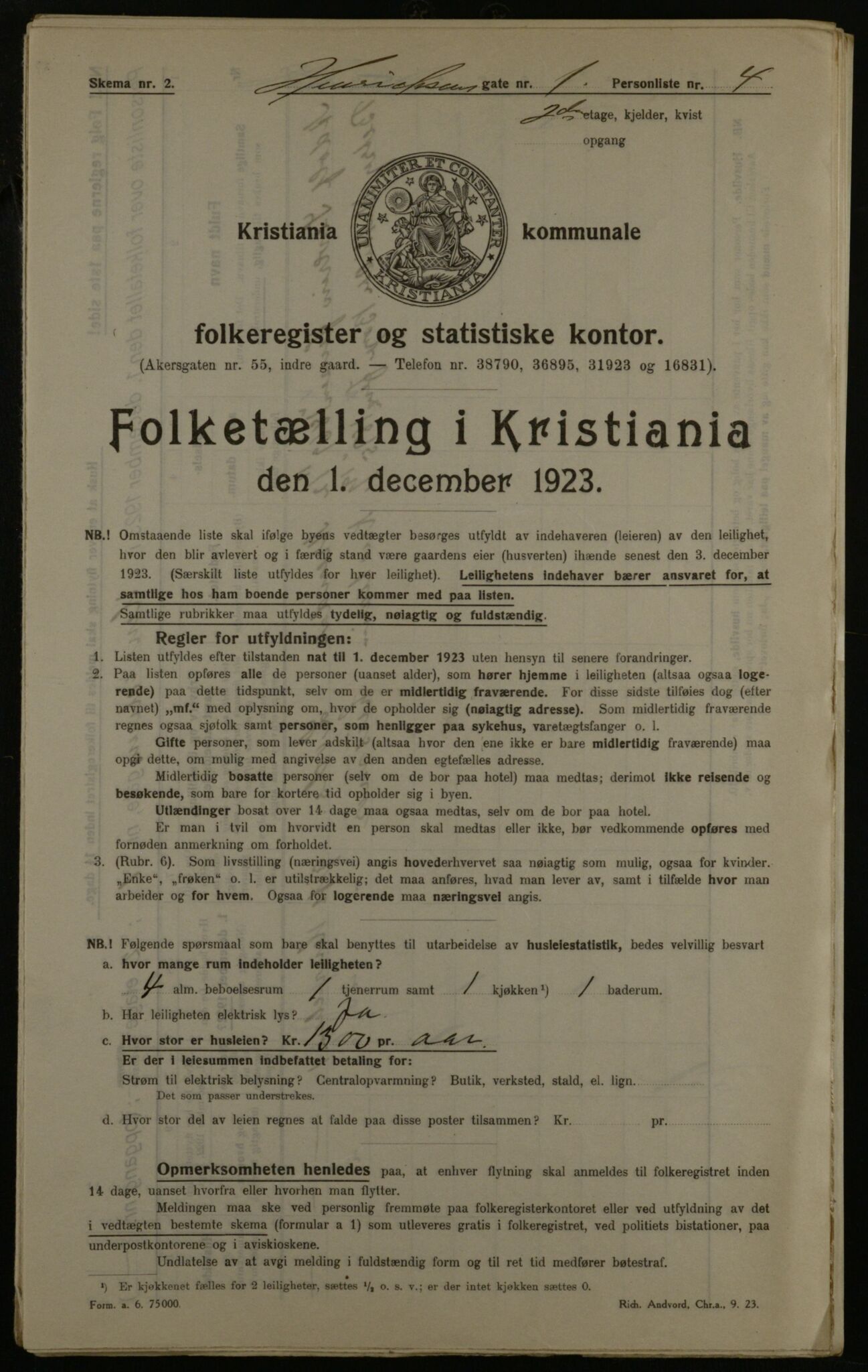 OBA, Municipal Census 1923 for Kristiania, 1923, p. 43234