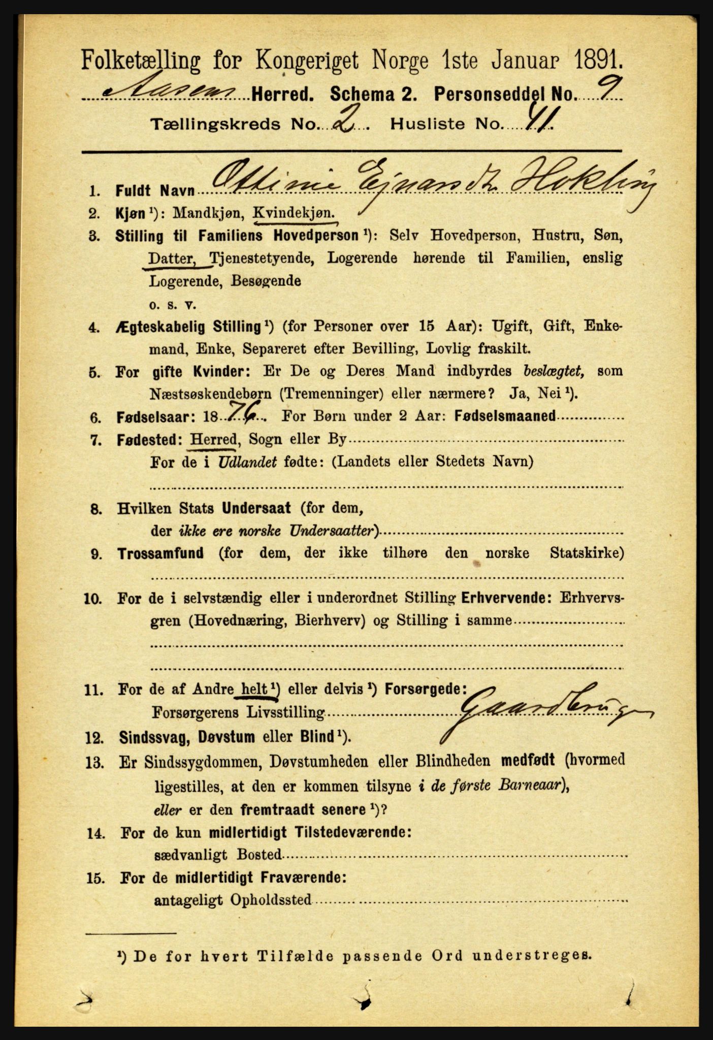 RA, 1891 census for 1716 Åsen, 1891, p. 820