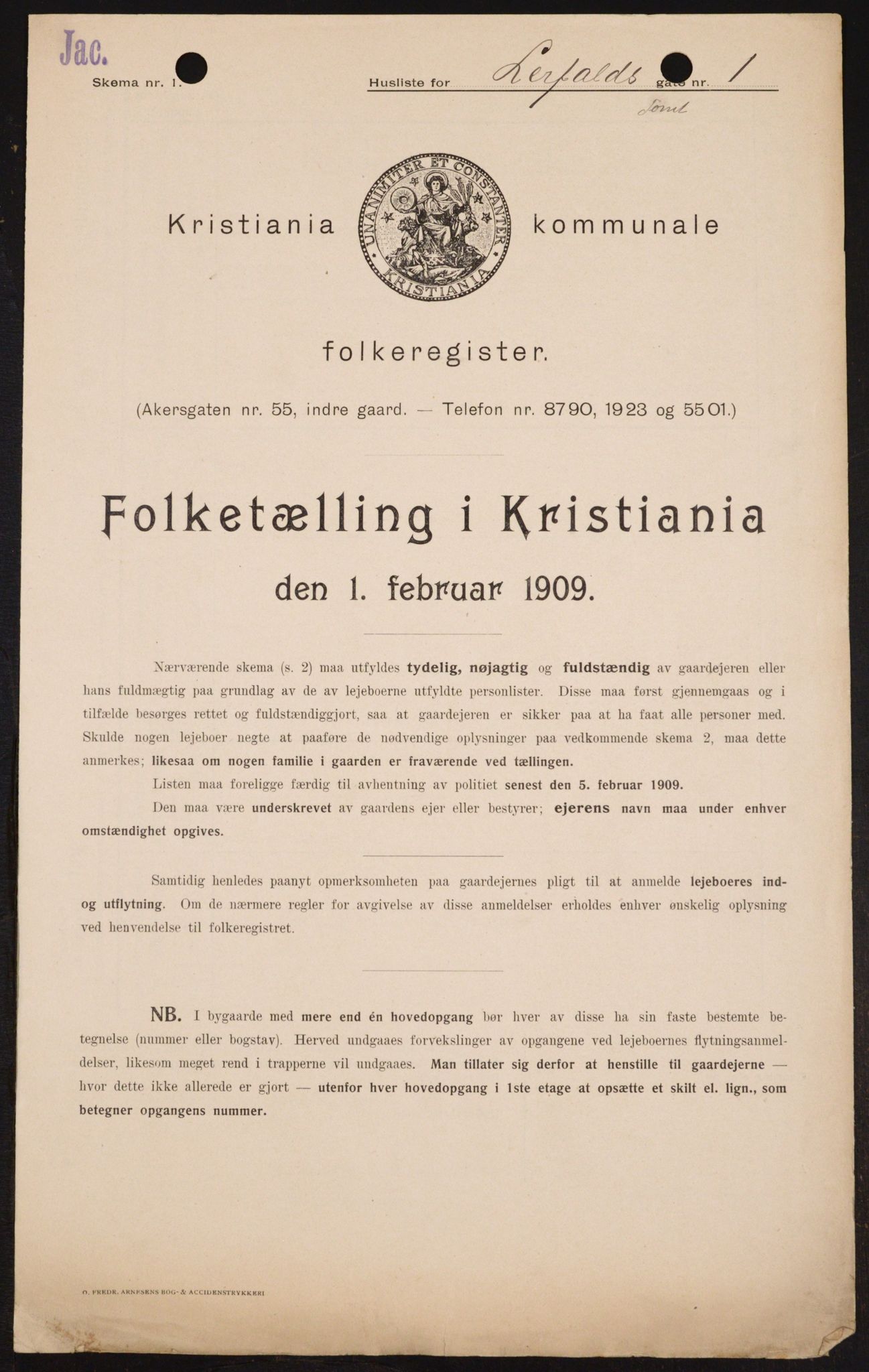 OBA, Municipal Census 1909 for Kristiania, 1909, p. 52233
