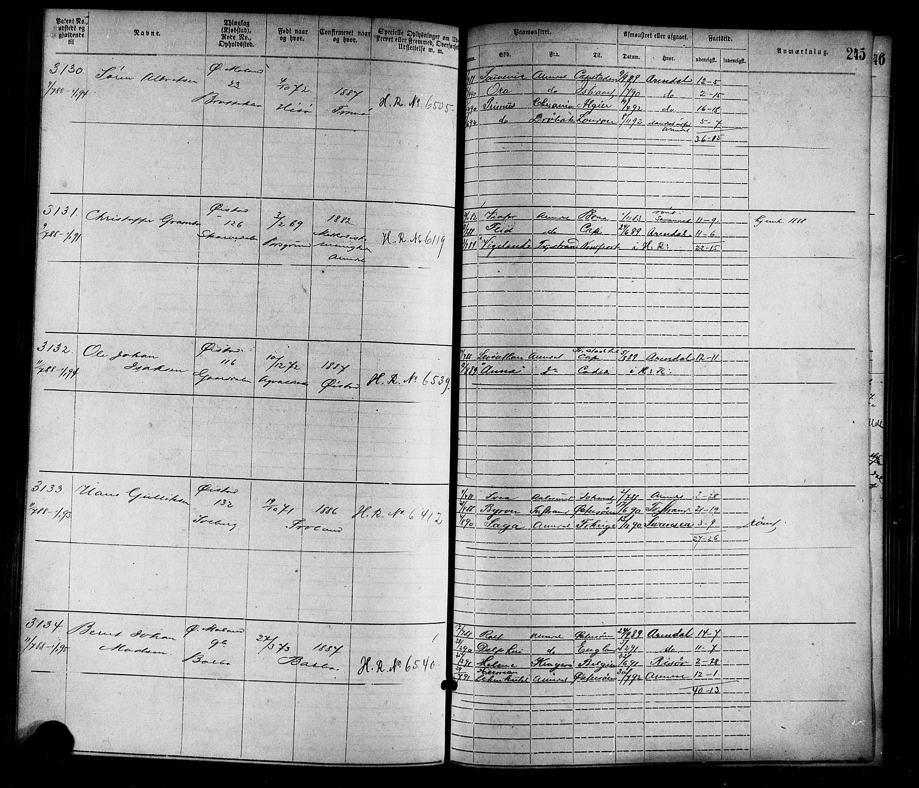 Arendal mønstringskrets, SAK/2031-0012/F/Fa/L0003: Annotasjonsrulle nr 1911-3827 med register, S-3, 1880-1892, p. 278