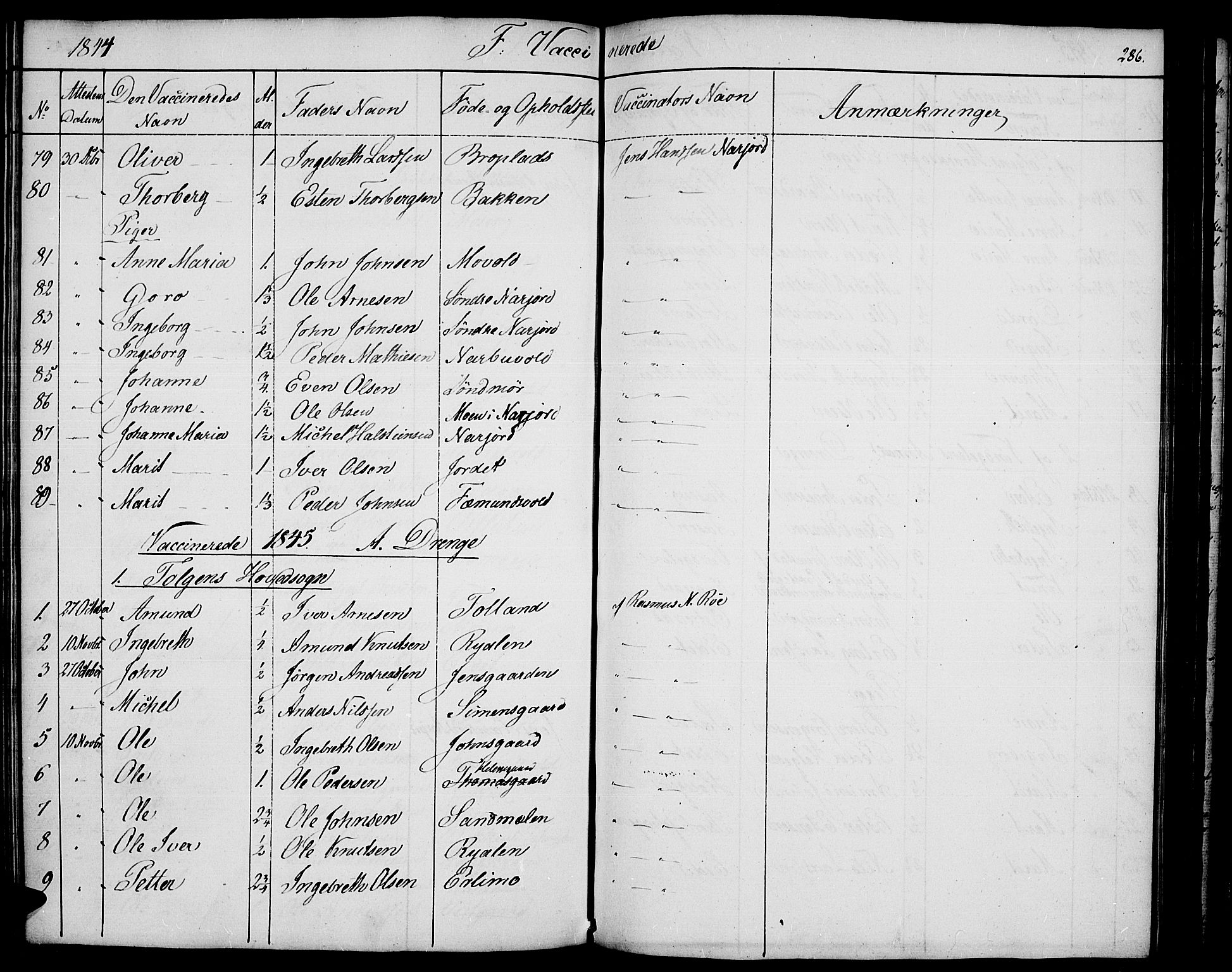 Tolga prestekontor, SAH/PREST-062/K/L0005: Parish register (official) no. 5, 1836-1852, p. 286