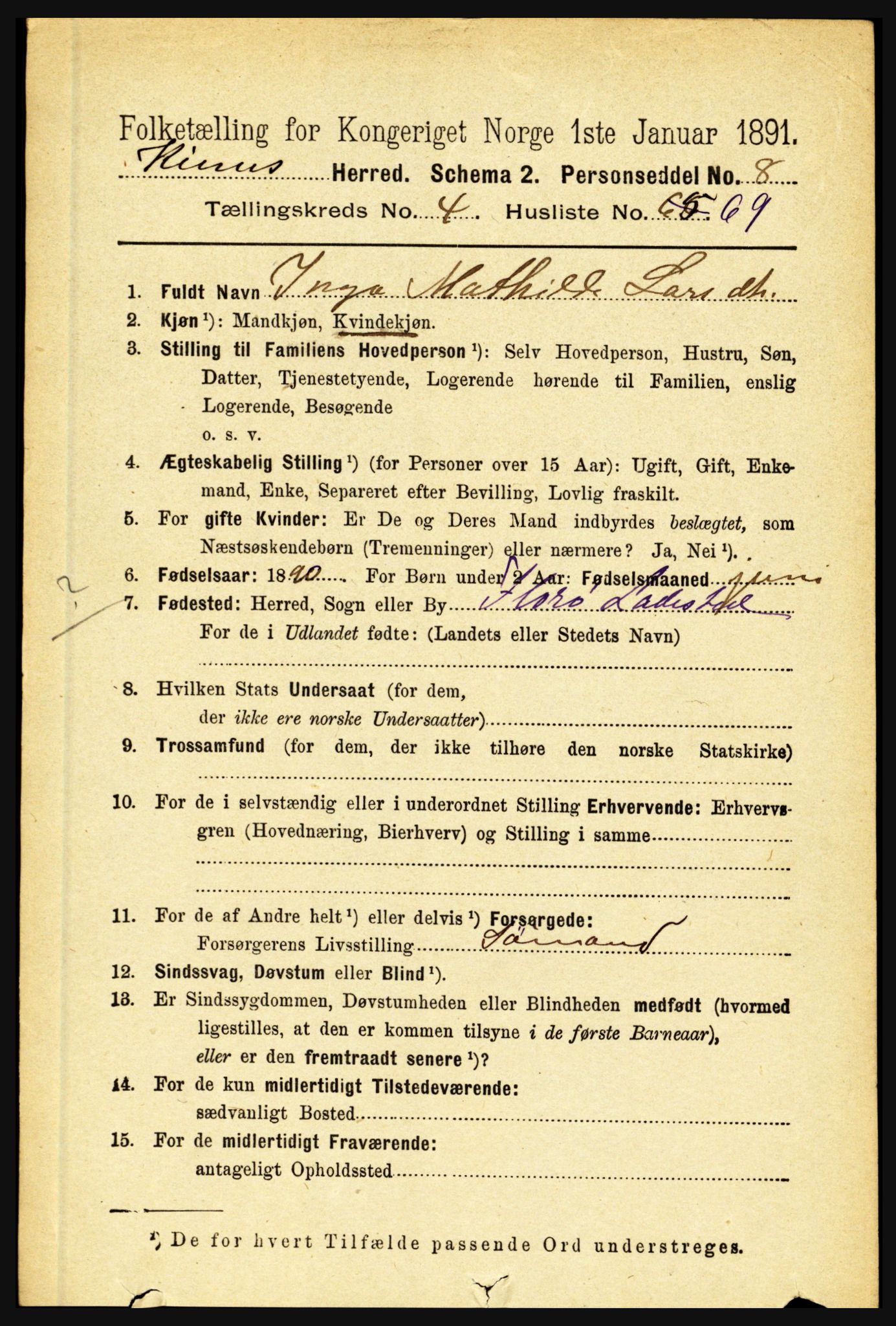 RA, 1891 census for 1437 Kinn, 1891, p. 1731