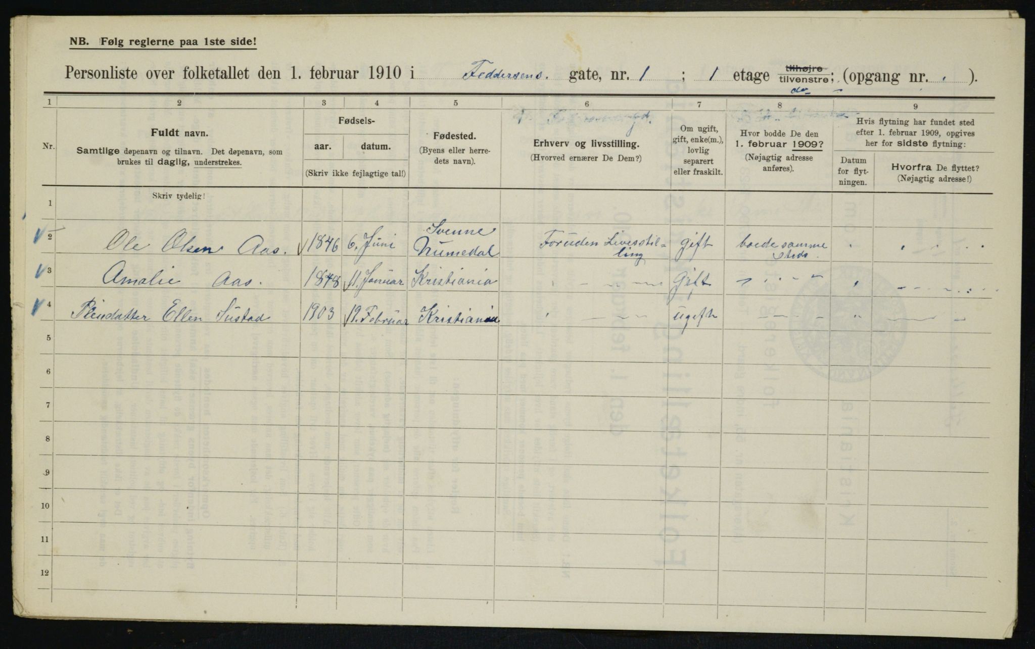 OBA, Municipal Census 1910 for Kristiania, 1910, p. 22543