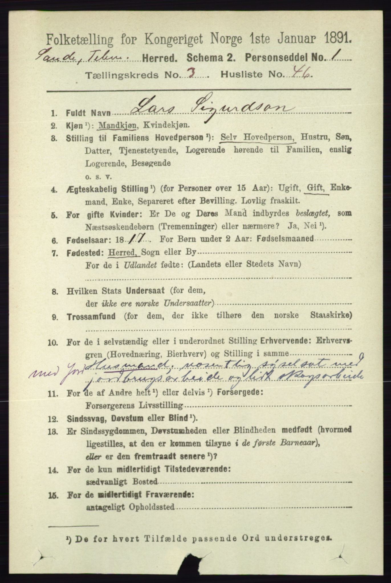 RA, 1891 census for 0822 Sauherad, 1891, p. 959