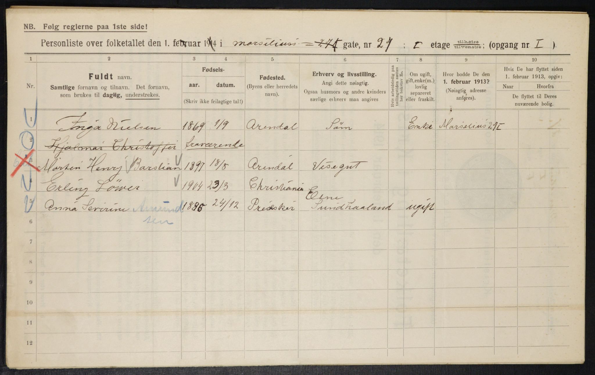 OBA, Municipal Census 1914 for Kristiania, 1914, p. 64521