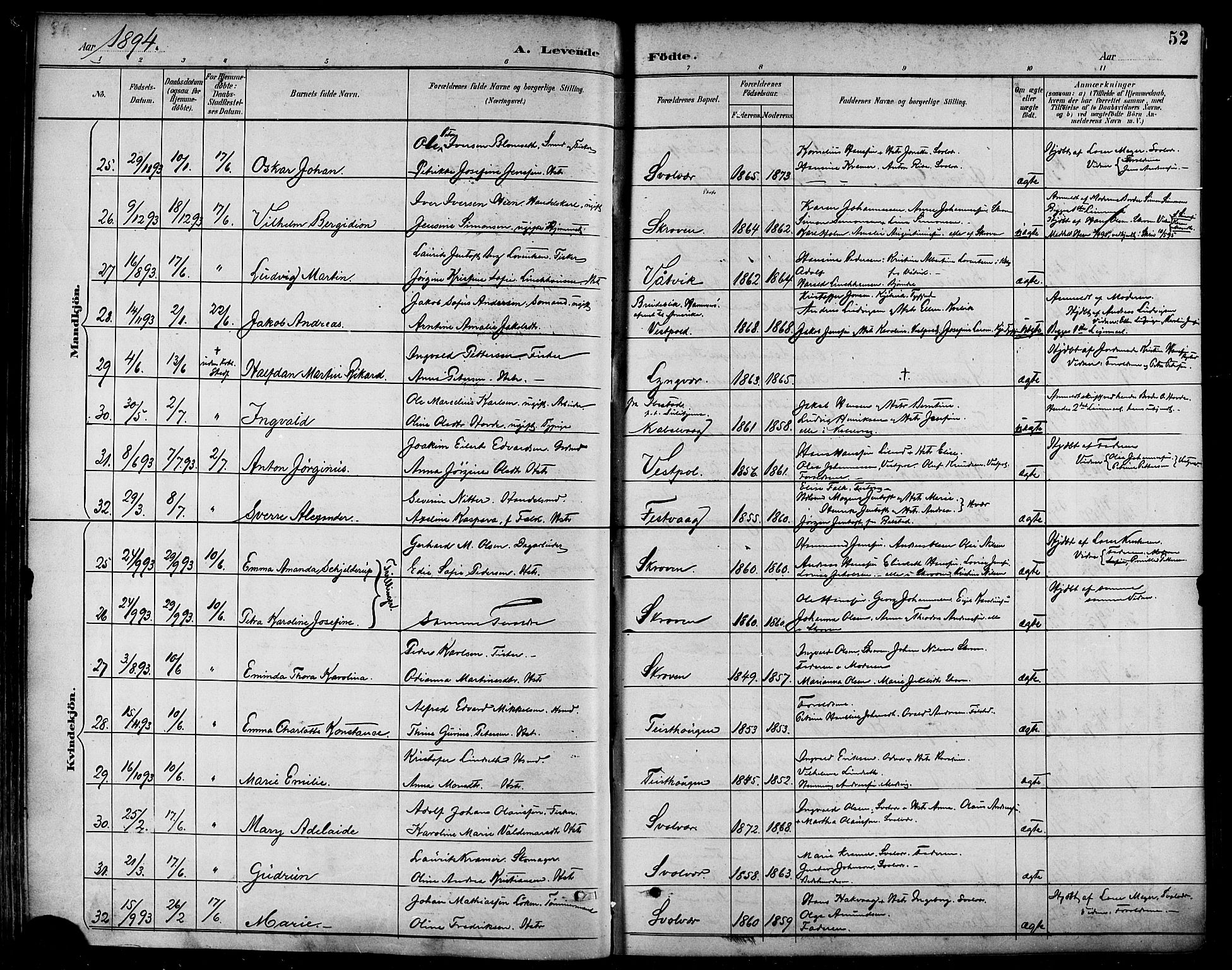 Ministerialprotokoller, klokkerbøker og fødselsregistre - Nordland, SAT/A-1459/874/L1060: Parish register (official) no. 874A04, 1890-1899, p. 52