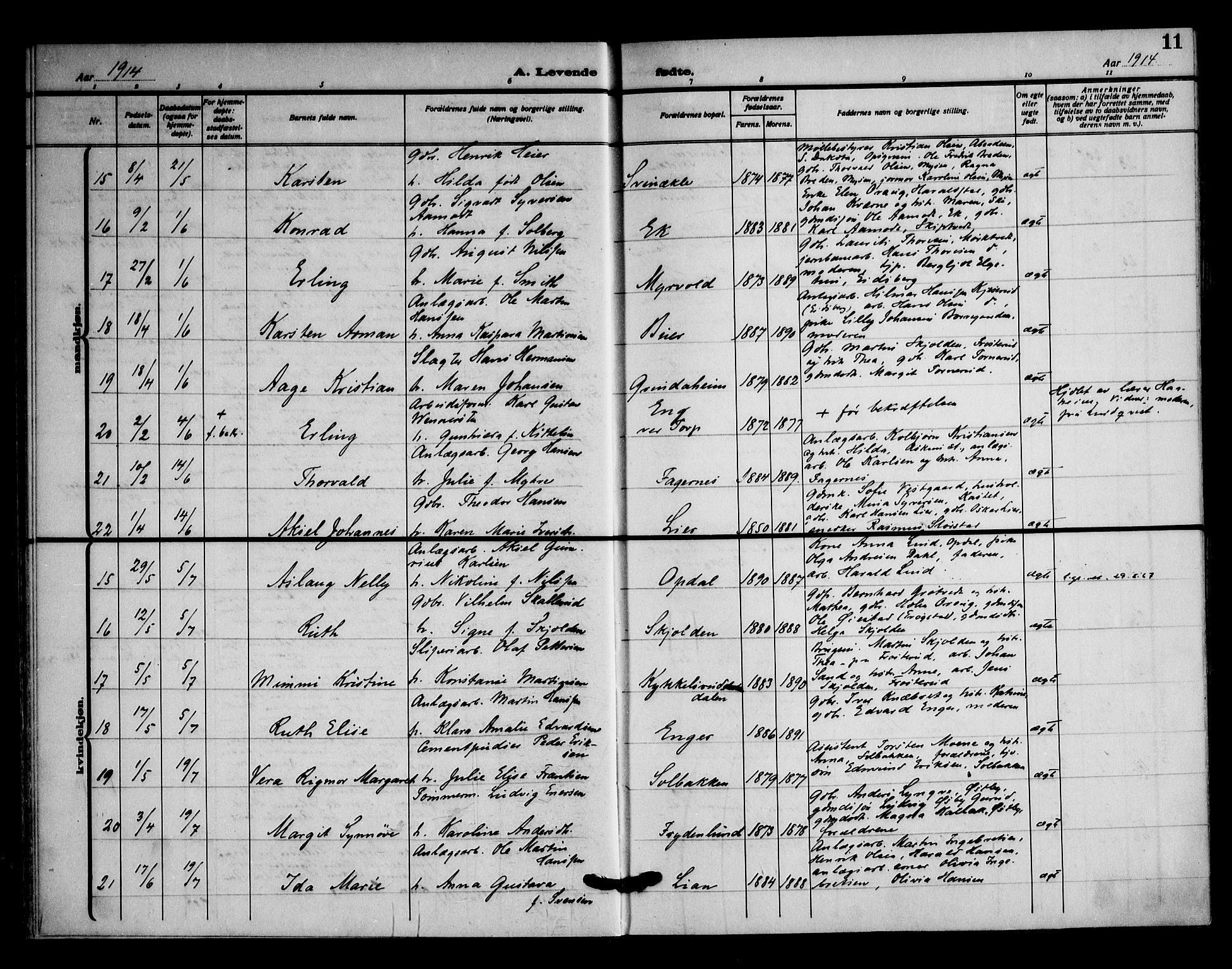 Askim prestekontor Kirkebøker, AV/SAO-A-10900/F/Fa/L0009: Parish register (official) no. 9, 1913-1923, p. 11