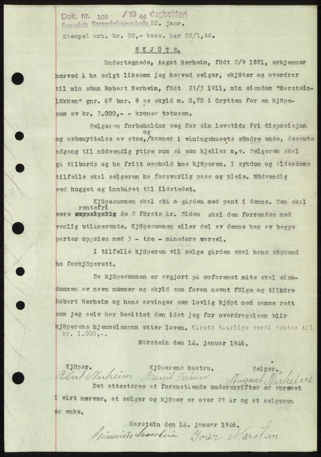 Romsdal sorenskriveri, SAT/A-4149/1/2/2C: Mortgage book no. A19, 1946-1946, Diary no: : 102/1946