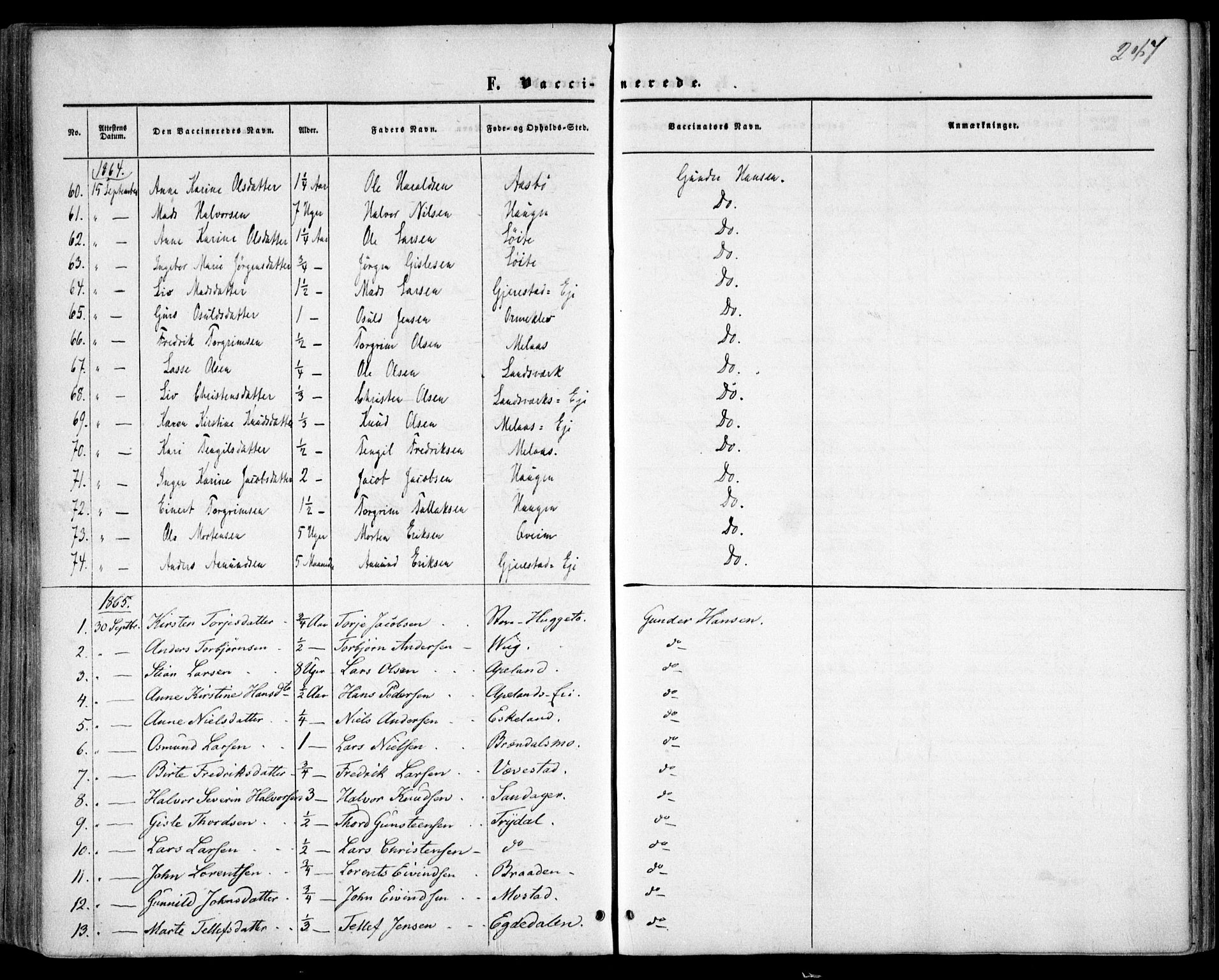 Gjerstad sokneprestkontor, SAK/1111-0014/F/Fa/Faa/L0007: Parish register (official) no. A 7, 1858-1875, p. 247
