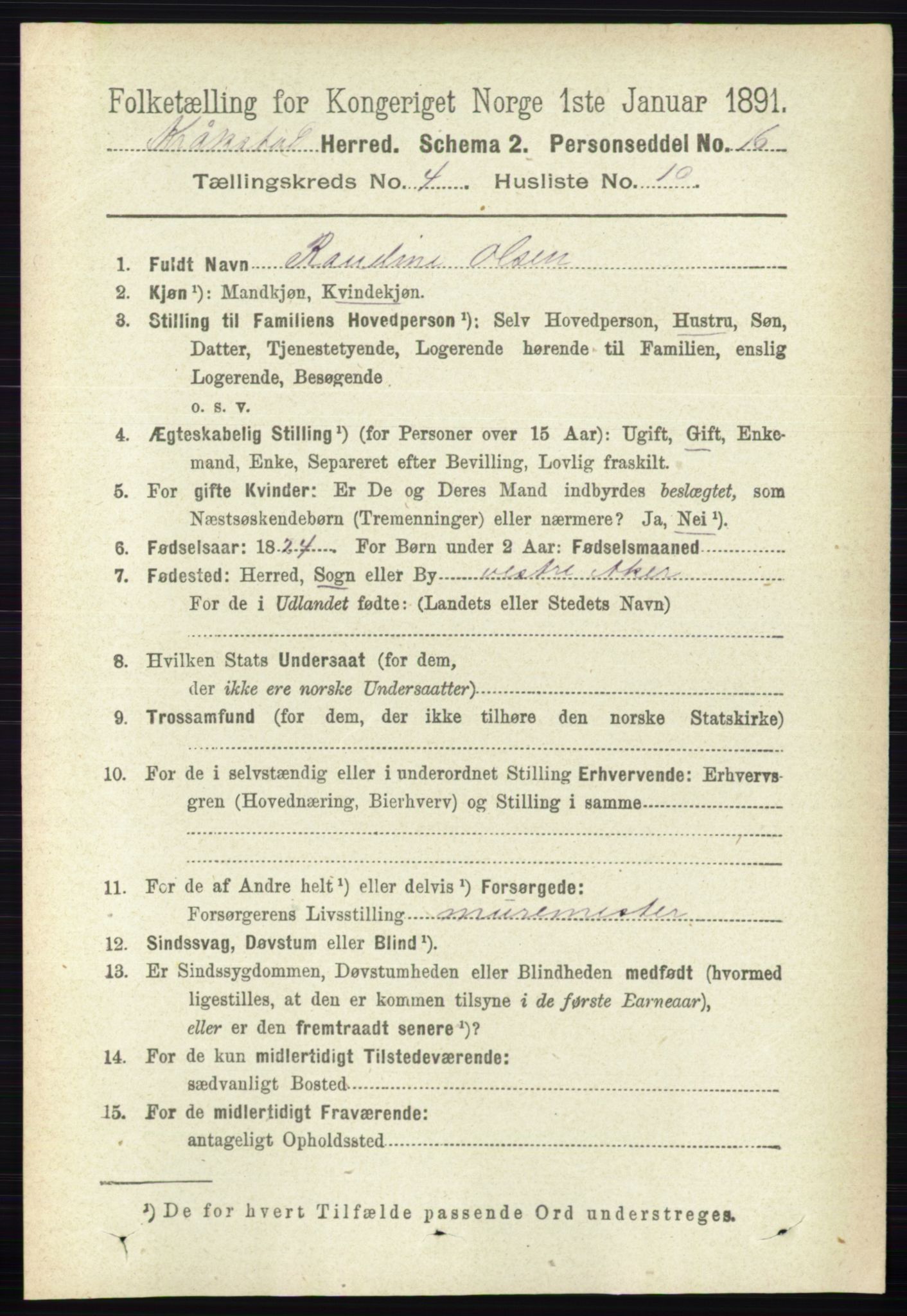 RA, 1891 census for 0212 Kråkstad, 1891, p. 1816