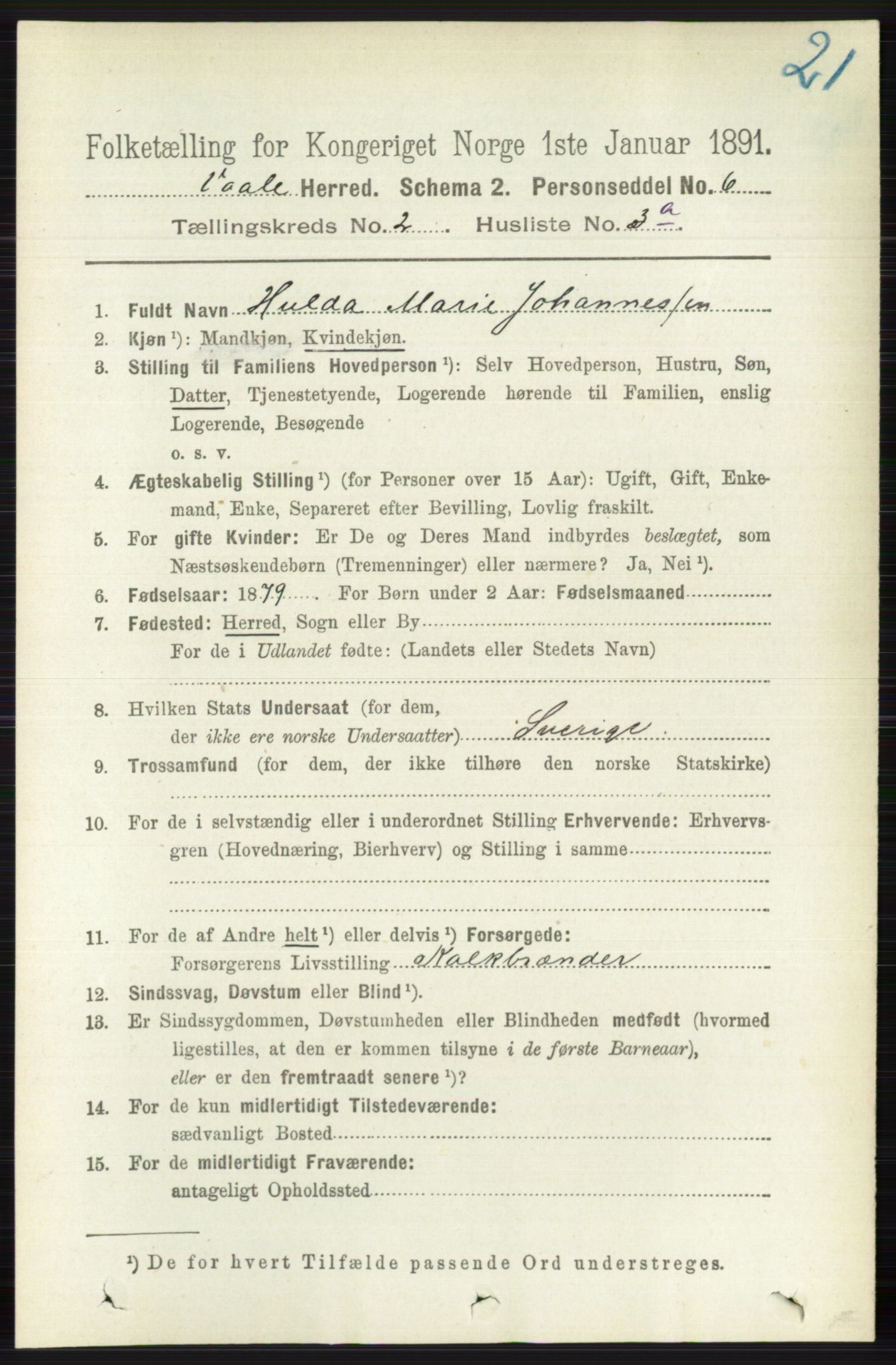 RA, 1891 census for 0716 Våle, 1891, p. 460