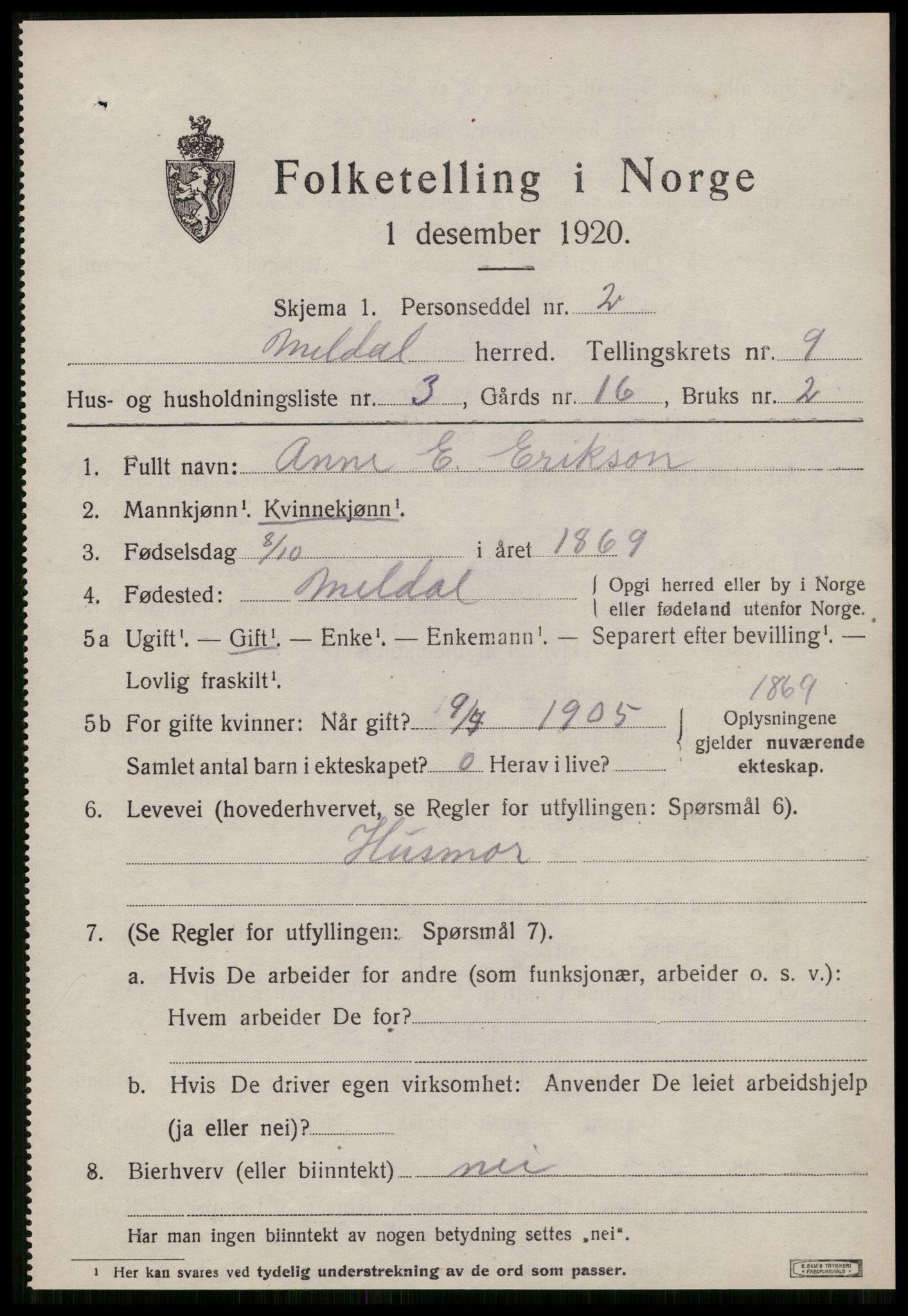 SAT, 1920 census for Meldal, 1920, p. 7537