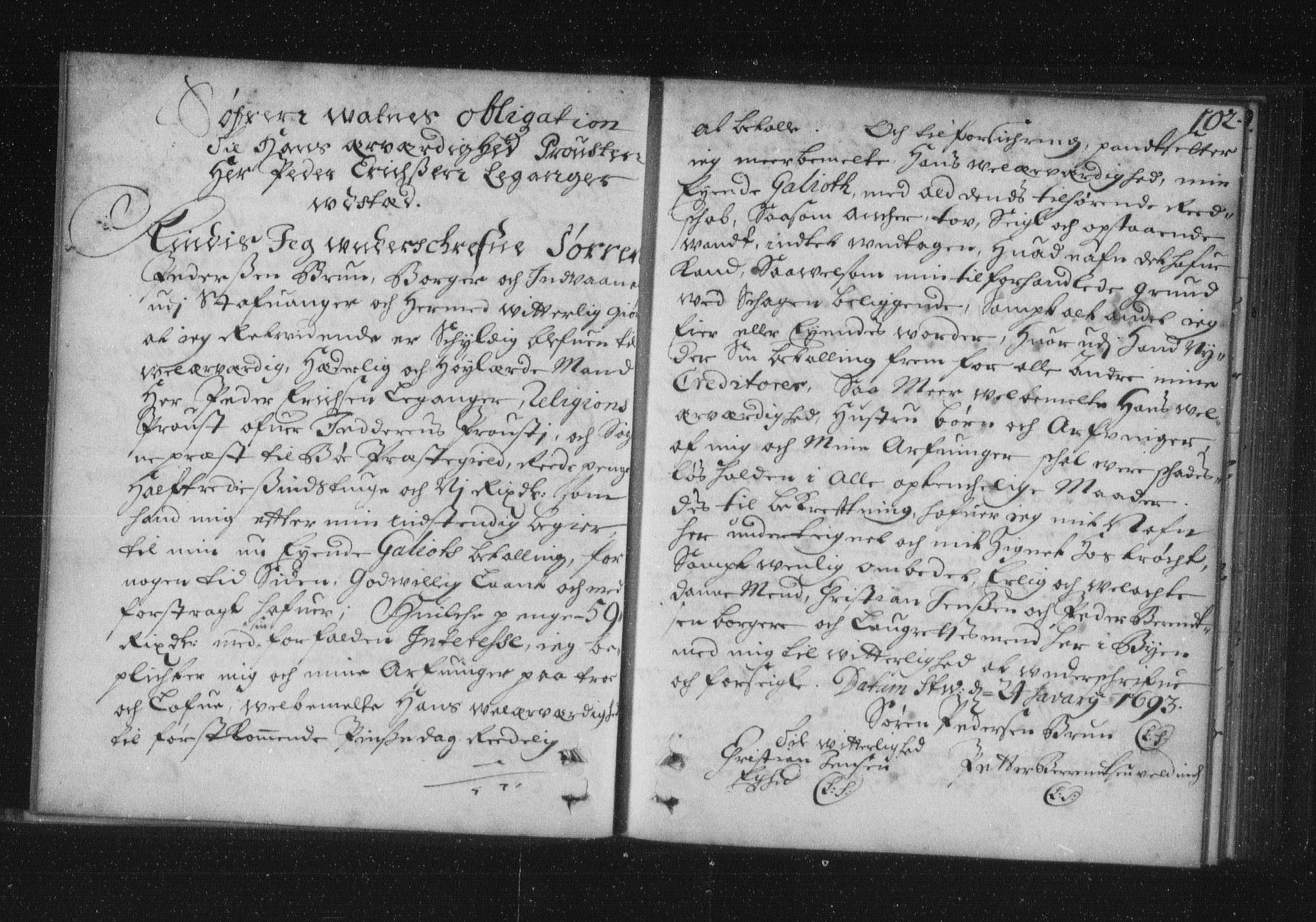 Stavanger byfogd, AV/SAST-A-101408/001/4/41/410/410BB/L0002: Mortgage book no. 1b, 1690-1694, p. 102