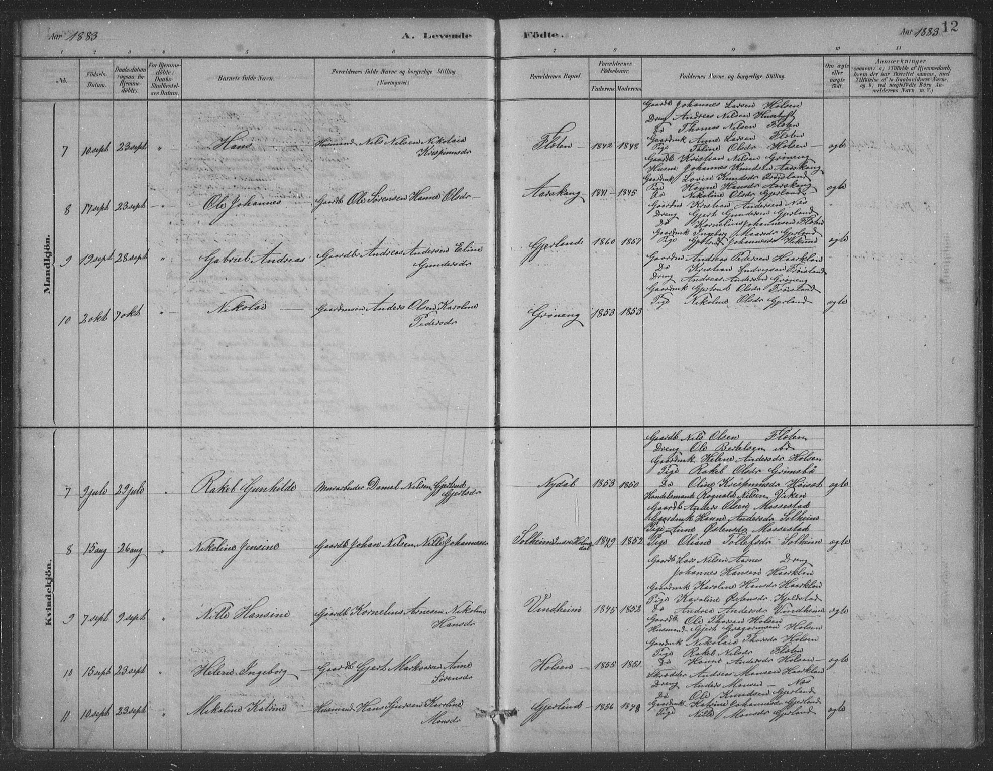 Førde sokneprestembete, AV/SAB-A-79901/H/Hab/Habc/L0002: Parish register (copy) no. C 2, 1881-1911, p. 12