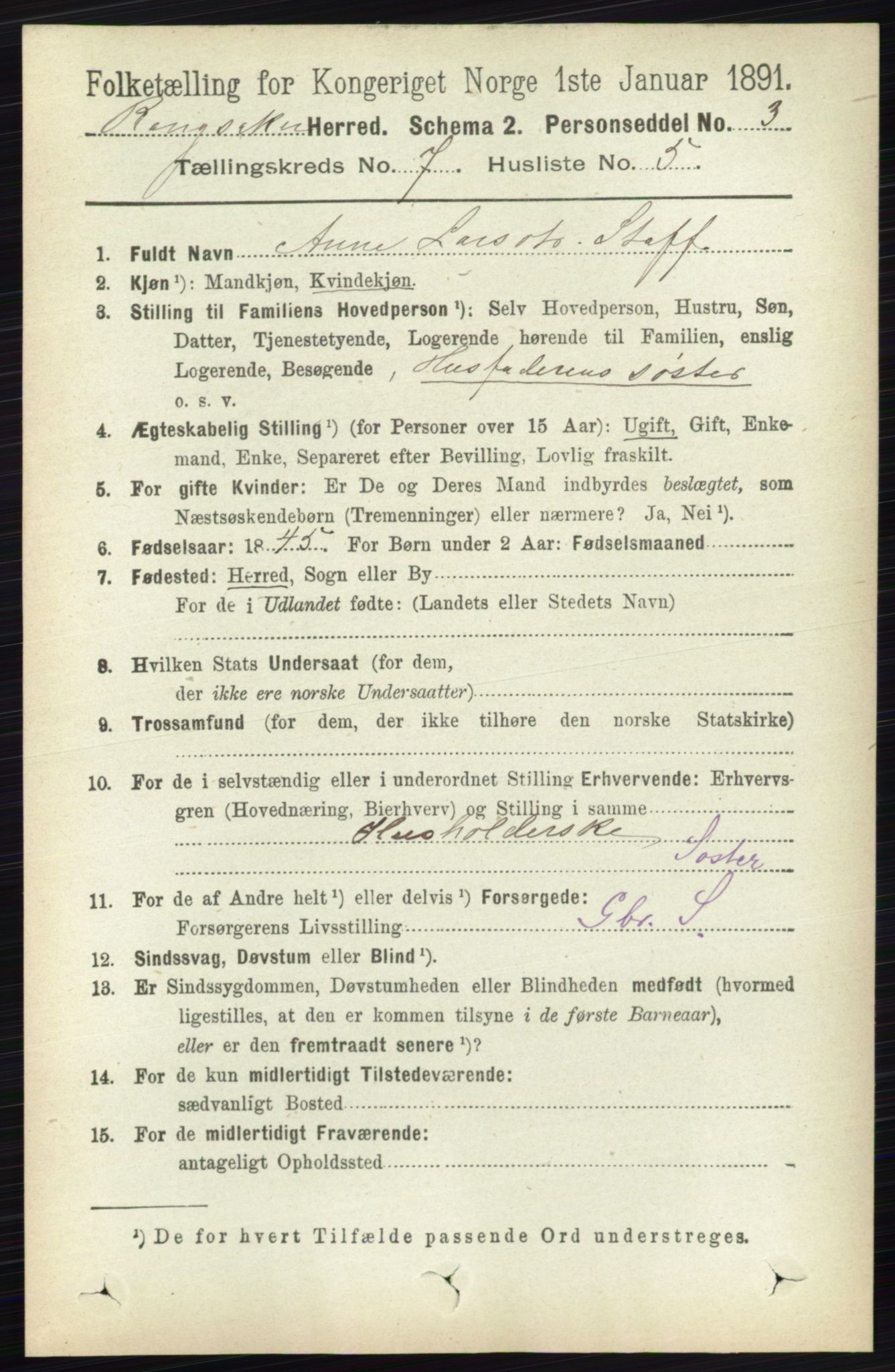 RA, 1891 census for 0412 Ringsaker, 1891, p. 3899