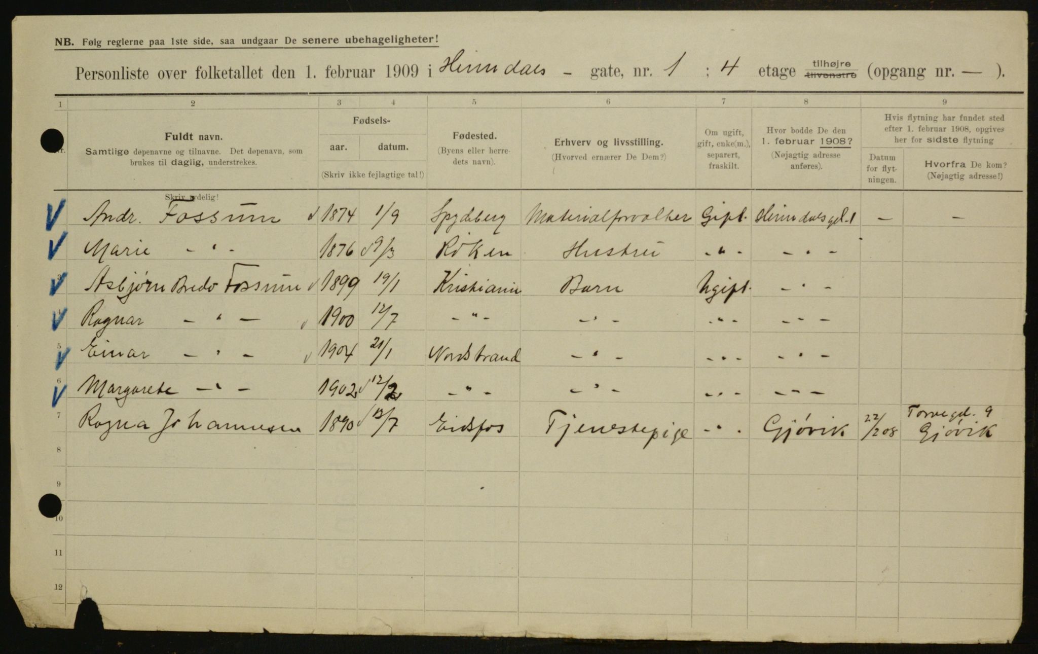 OBA, Municipal Census 1909 for Kristiania, 1909, p. 33140