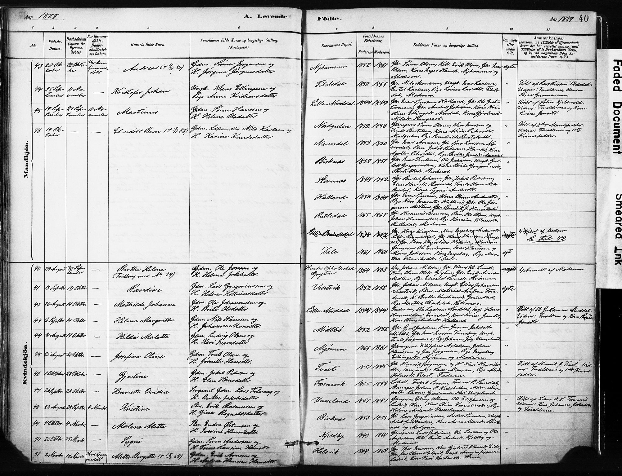 Gulen sokneprestembete, SAB/A-80201/H/Haa/Haab/L0001: Parish register (official) no. B 1, 1881-1905, p. 38(v) 40(h)