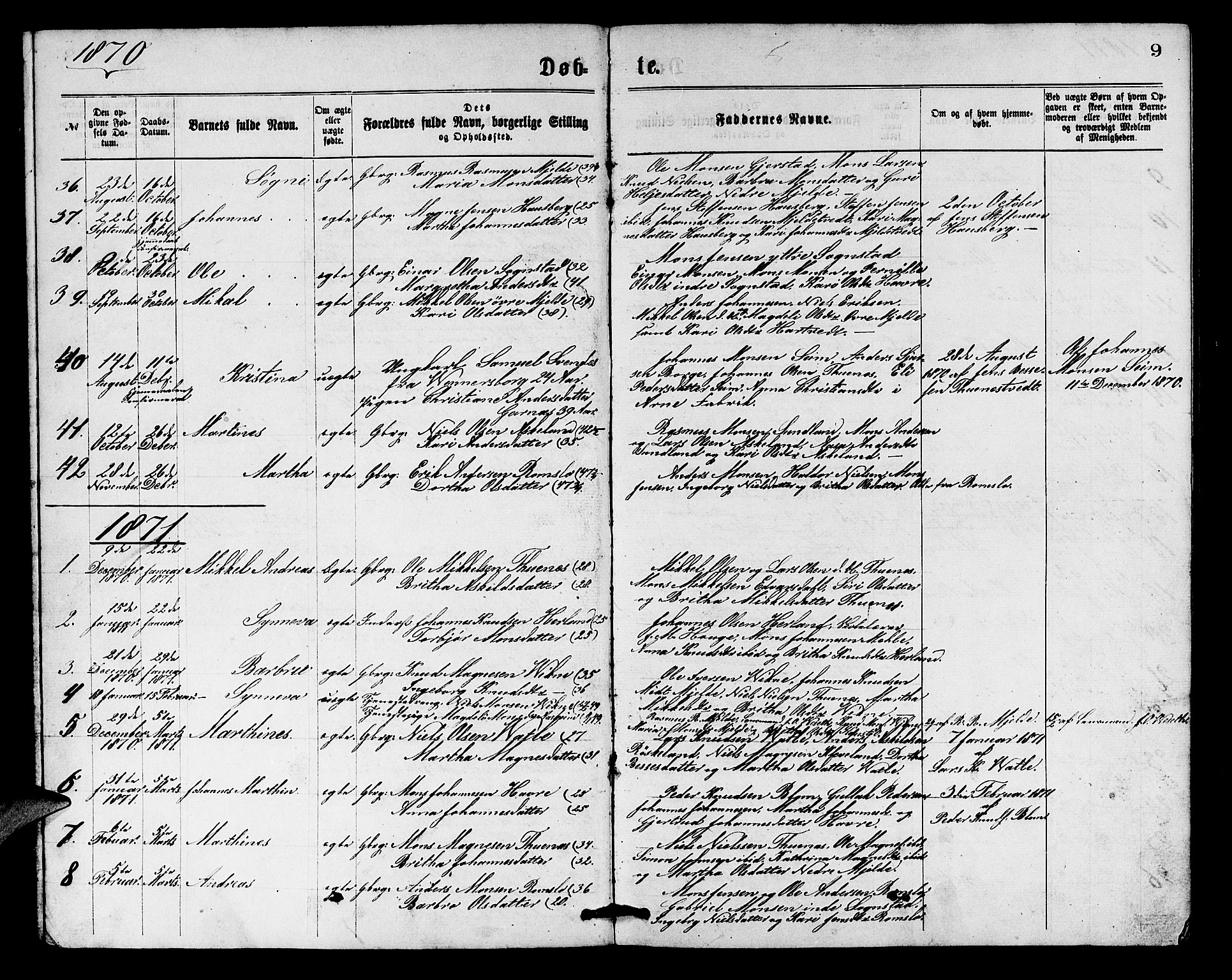 Haus sokneprestembete, SAB/A-75601/H/Hab: Parish register (copy) no. B 1, 1869-1878, p. 9